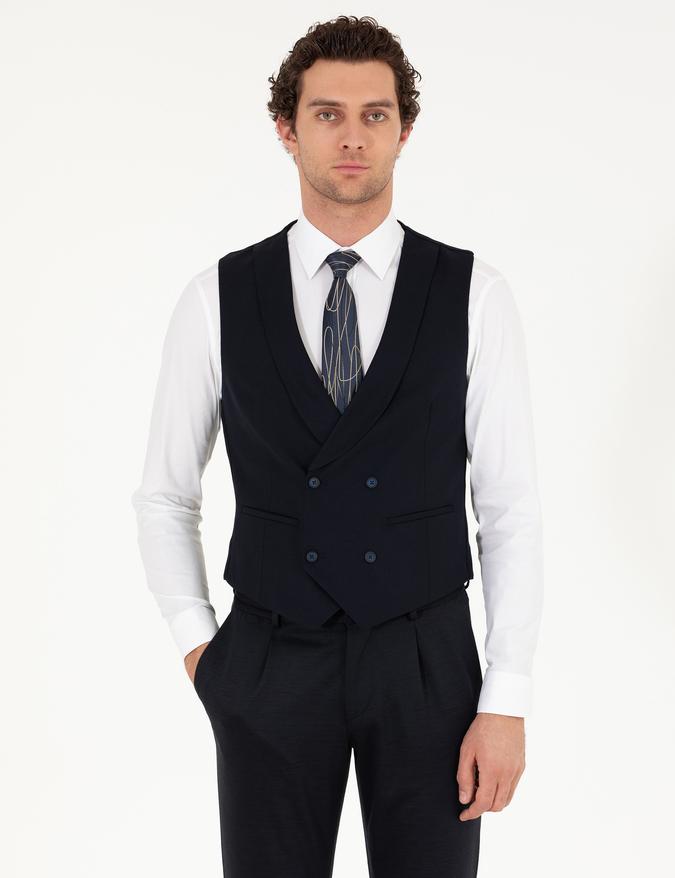Lacivert Slim Fit Yelek
