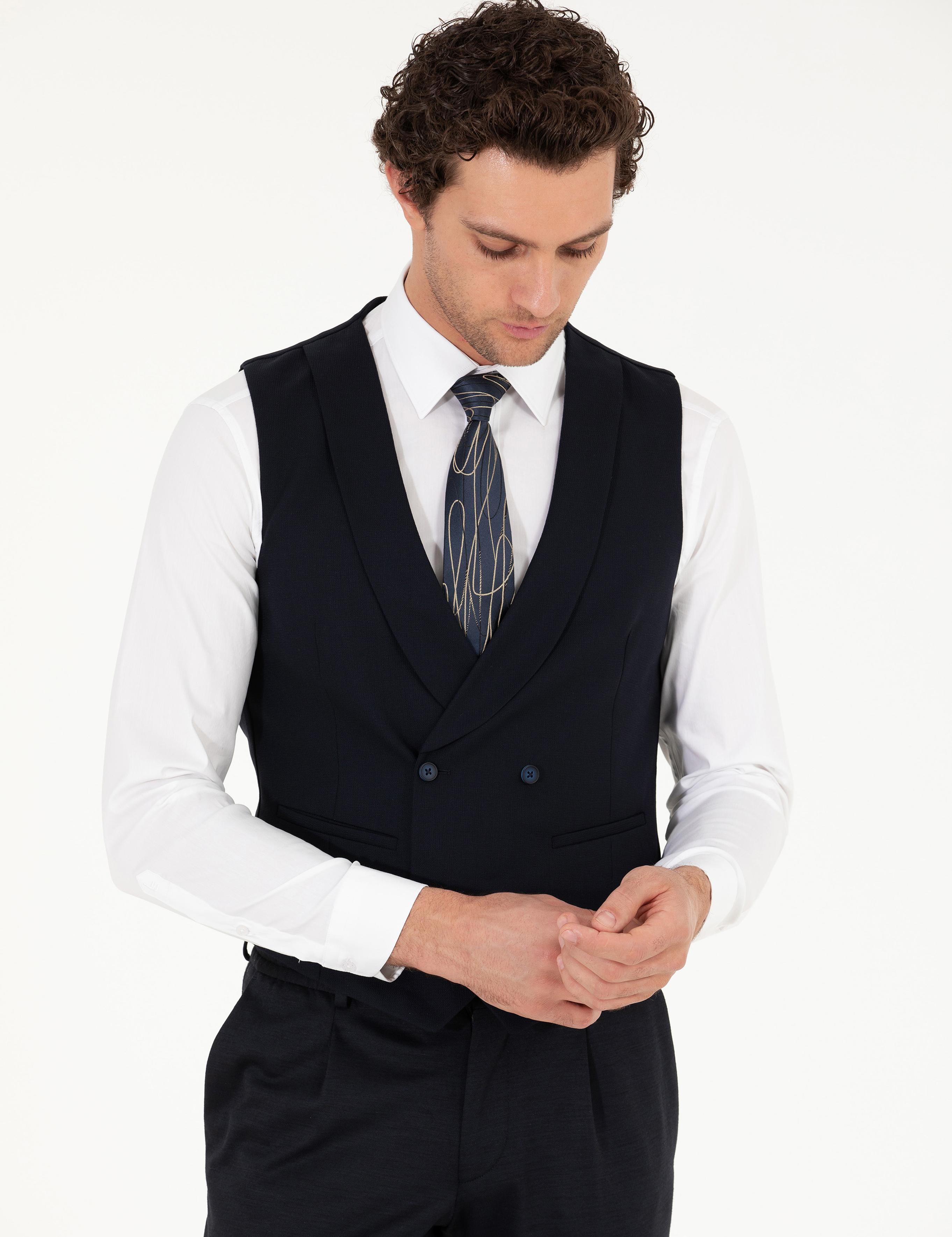 Lacivert Slim Fit Yelek - 50267706025
