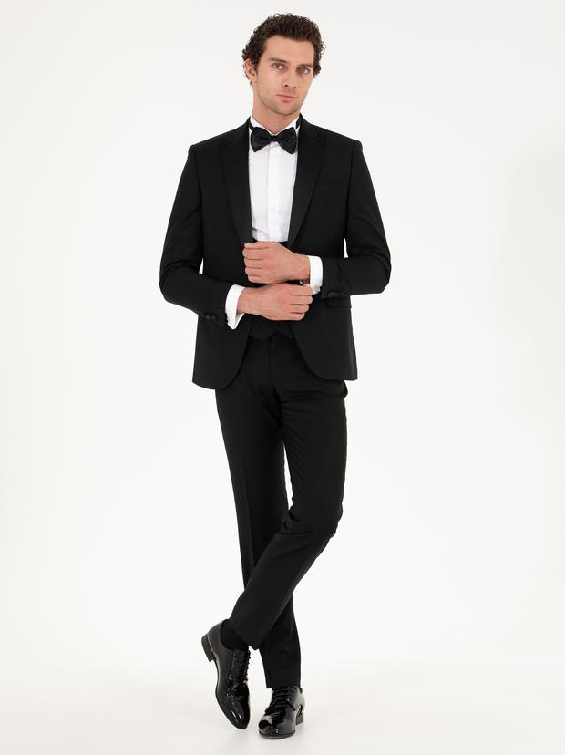 Siyah Slim Fit Yelekli Smokin Damatlık
