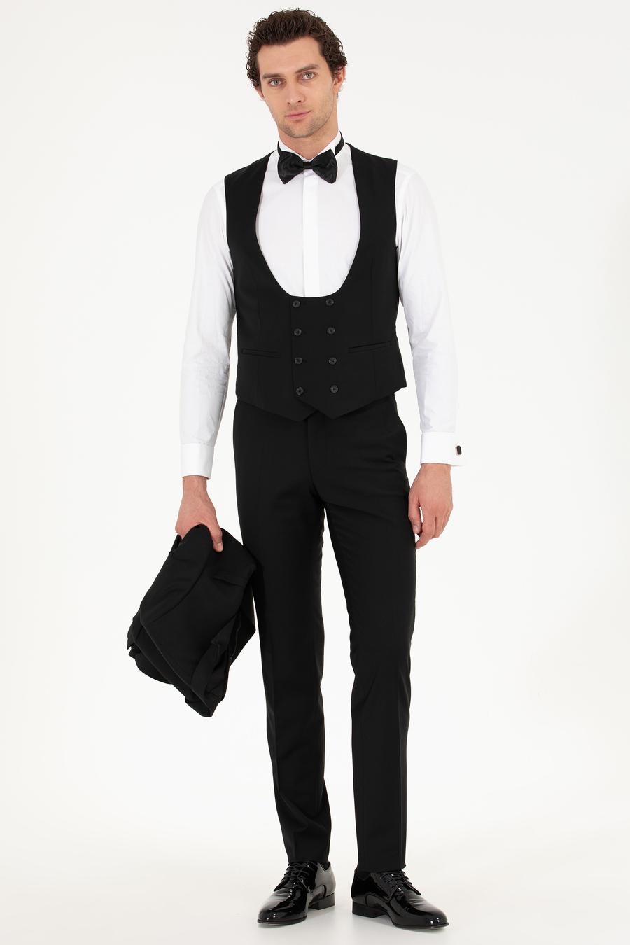 Siyah Slim Fit Yelekli Smokin Damatlık - 50267710008