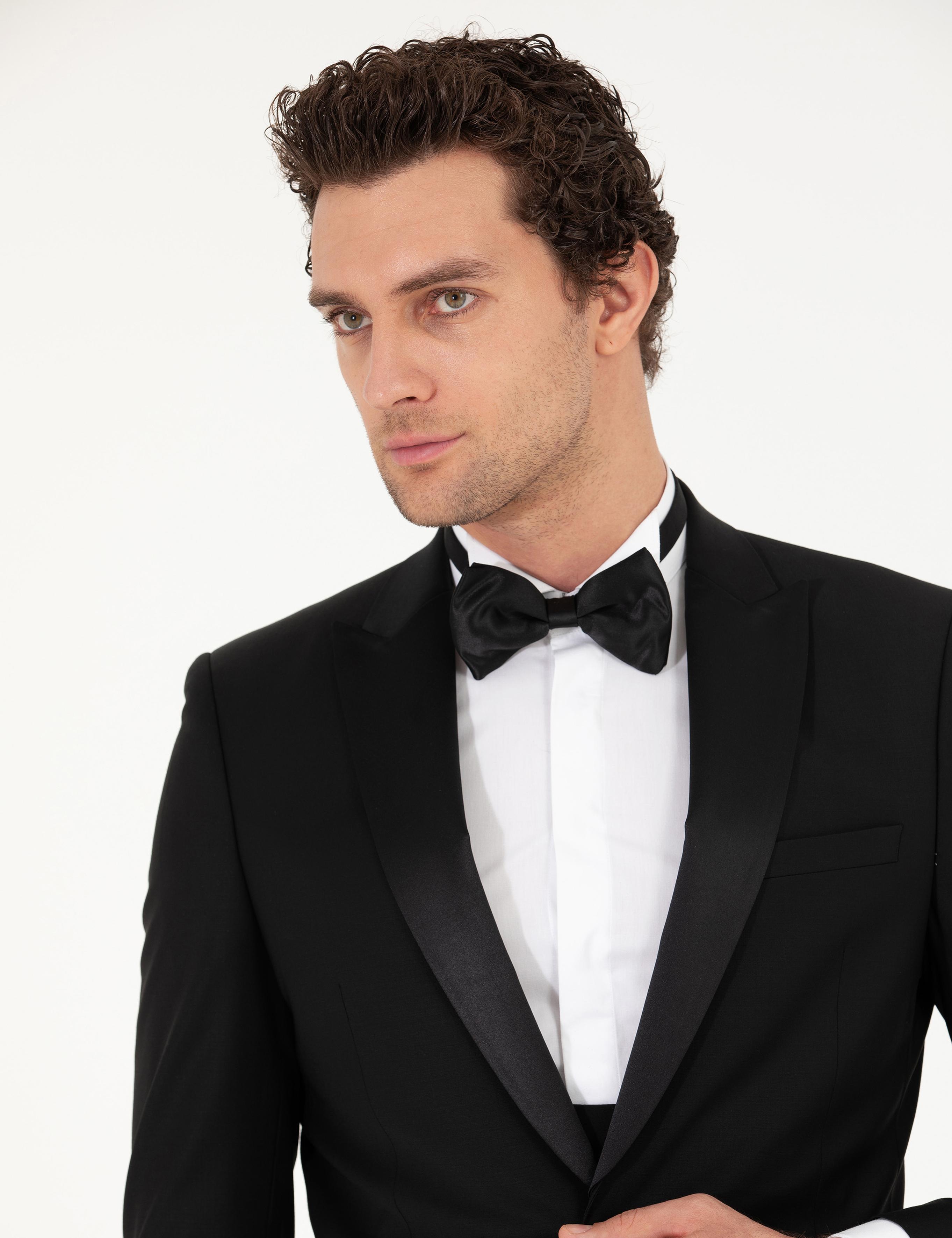 Siyah Slim Fit Yelekli Smokin Damatlık - 50267710008