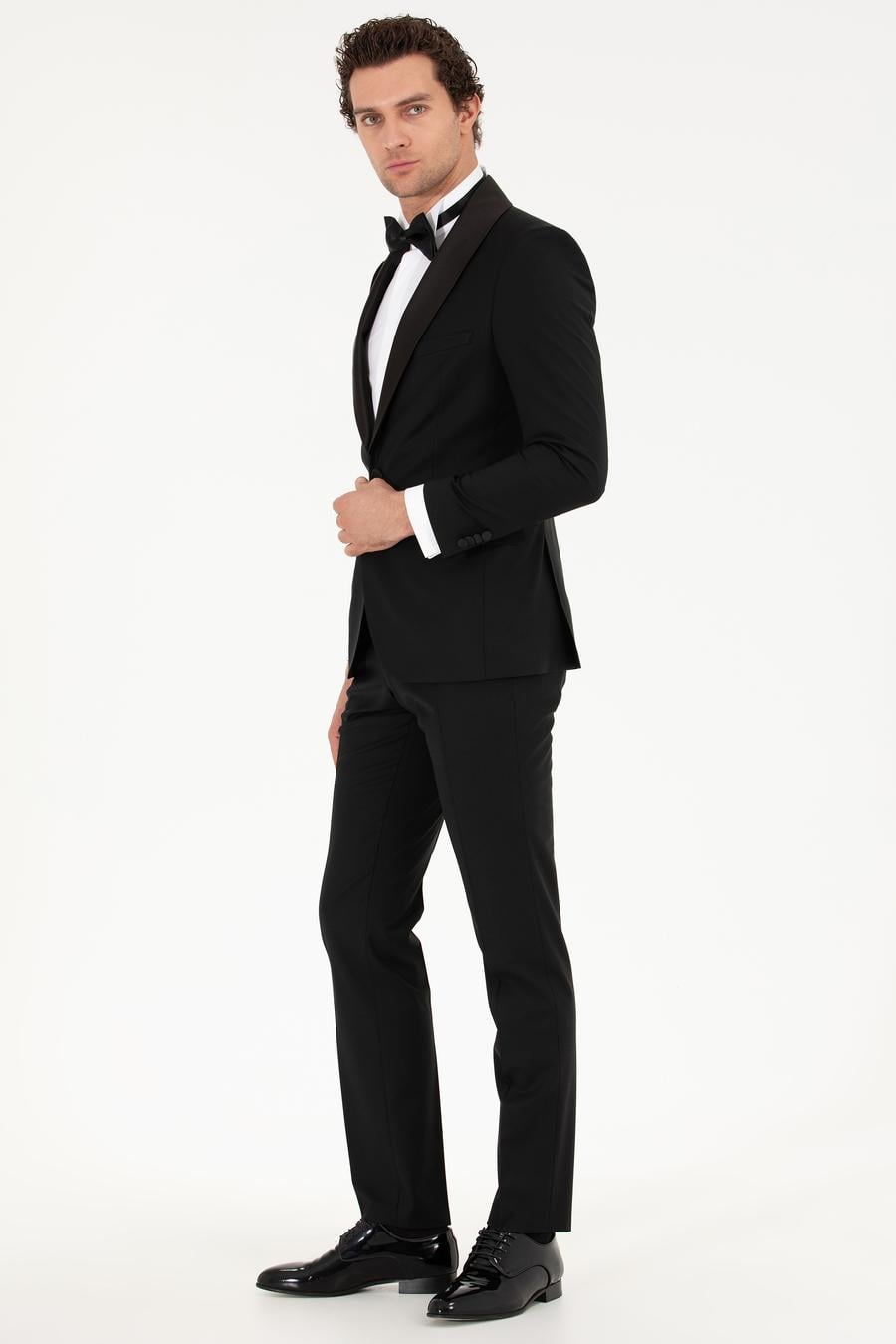 Siyah Slim Fit Smokin Damatlık - 50267712008