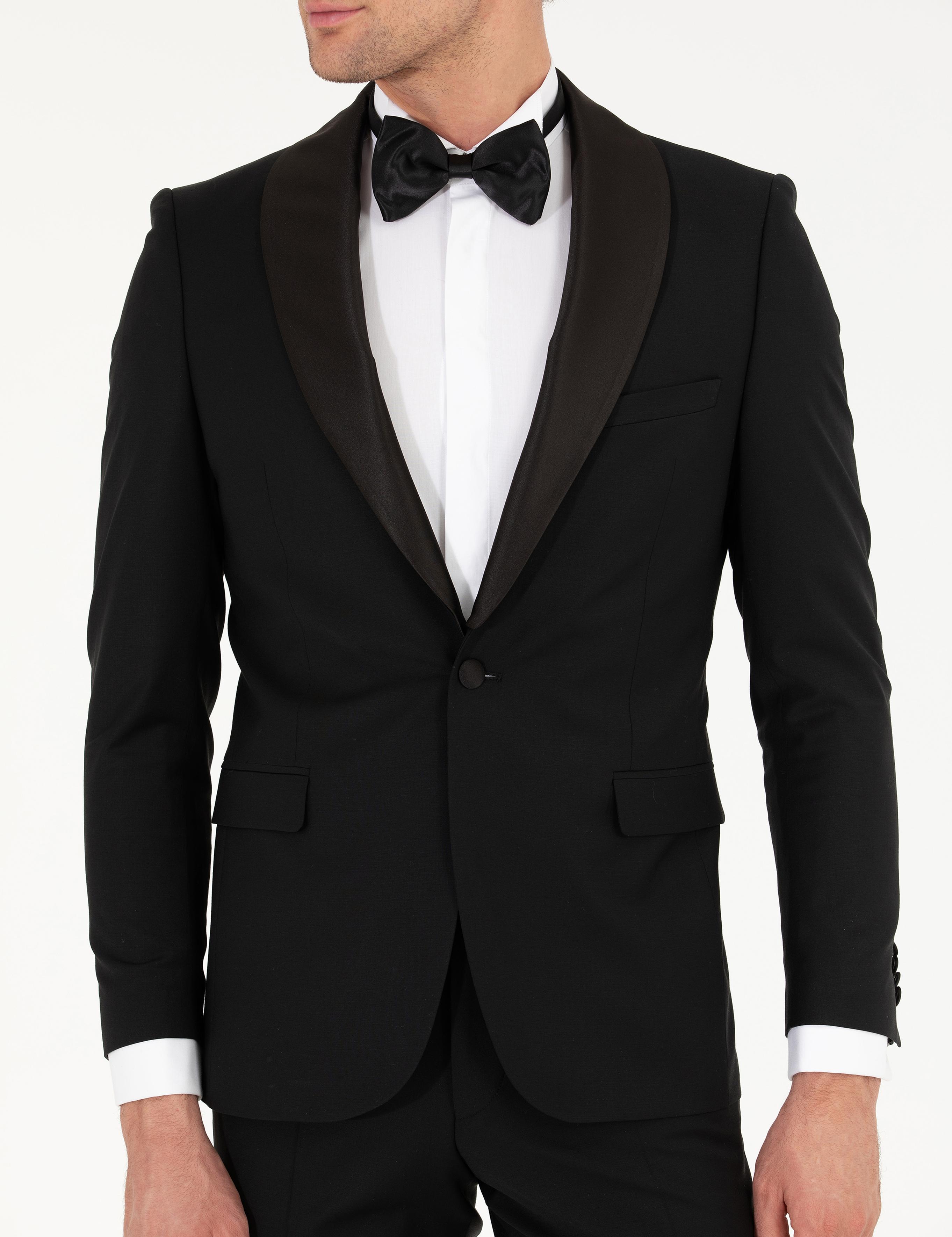 Siyah Slim Fit Smokin Damatlık - 50267712008