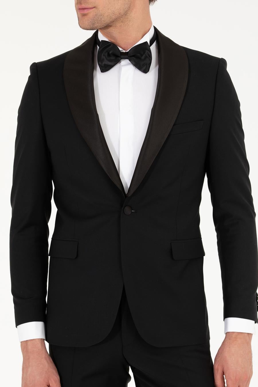 Siyah Slim Fit Smokin Damatlık - 50267712008
