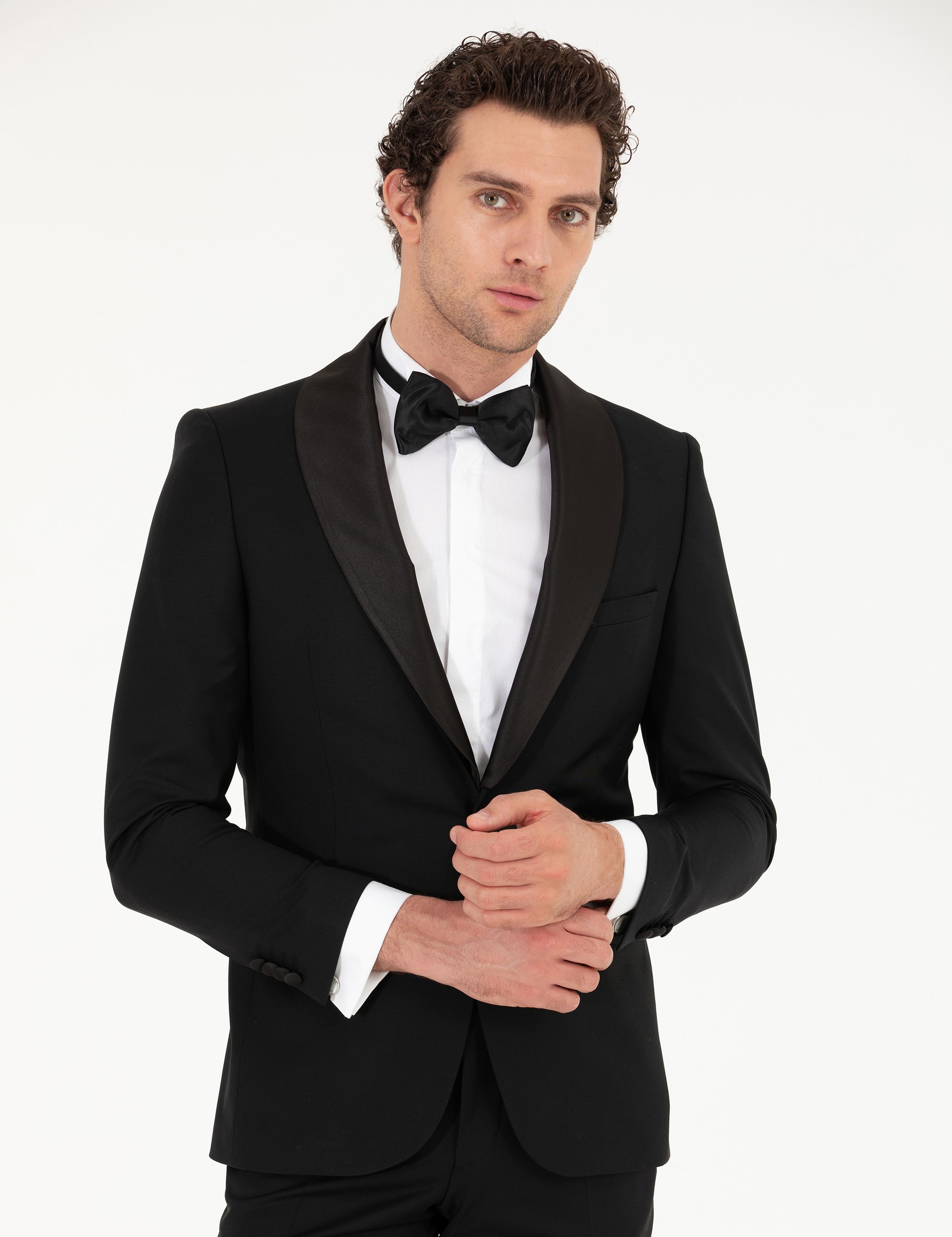 Siyah Slim Fit Smokin Damatlık - 50267712008