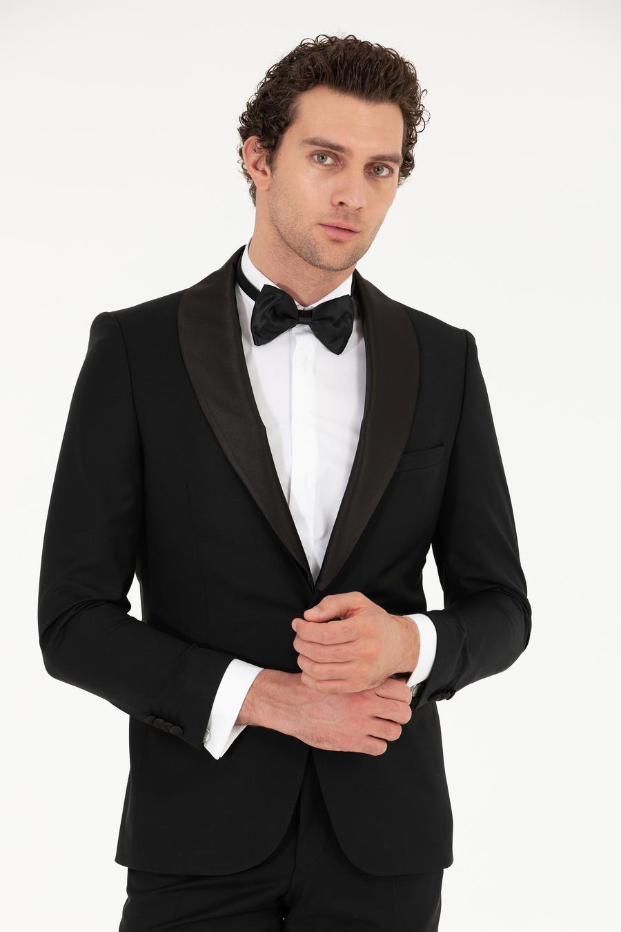 Siyah Slim Fit Smokin Damatlık - 50267712008