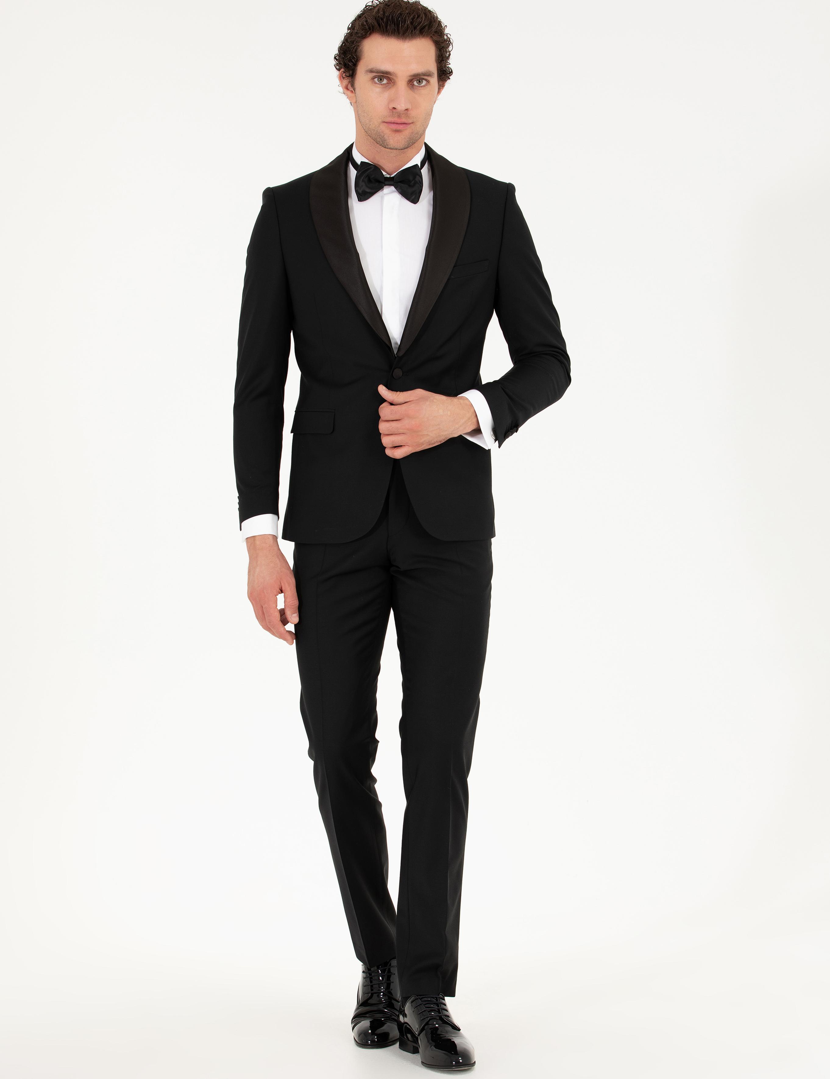 Siyah Slim Fit Smokin Damatlık - 50267712008