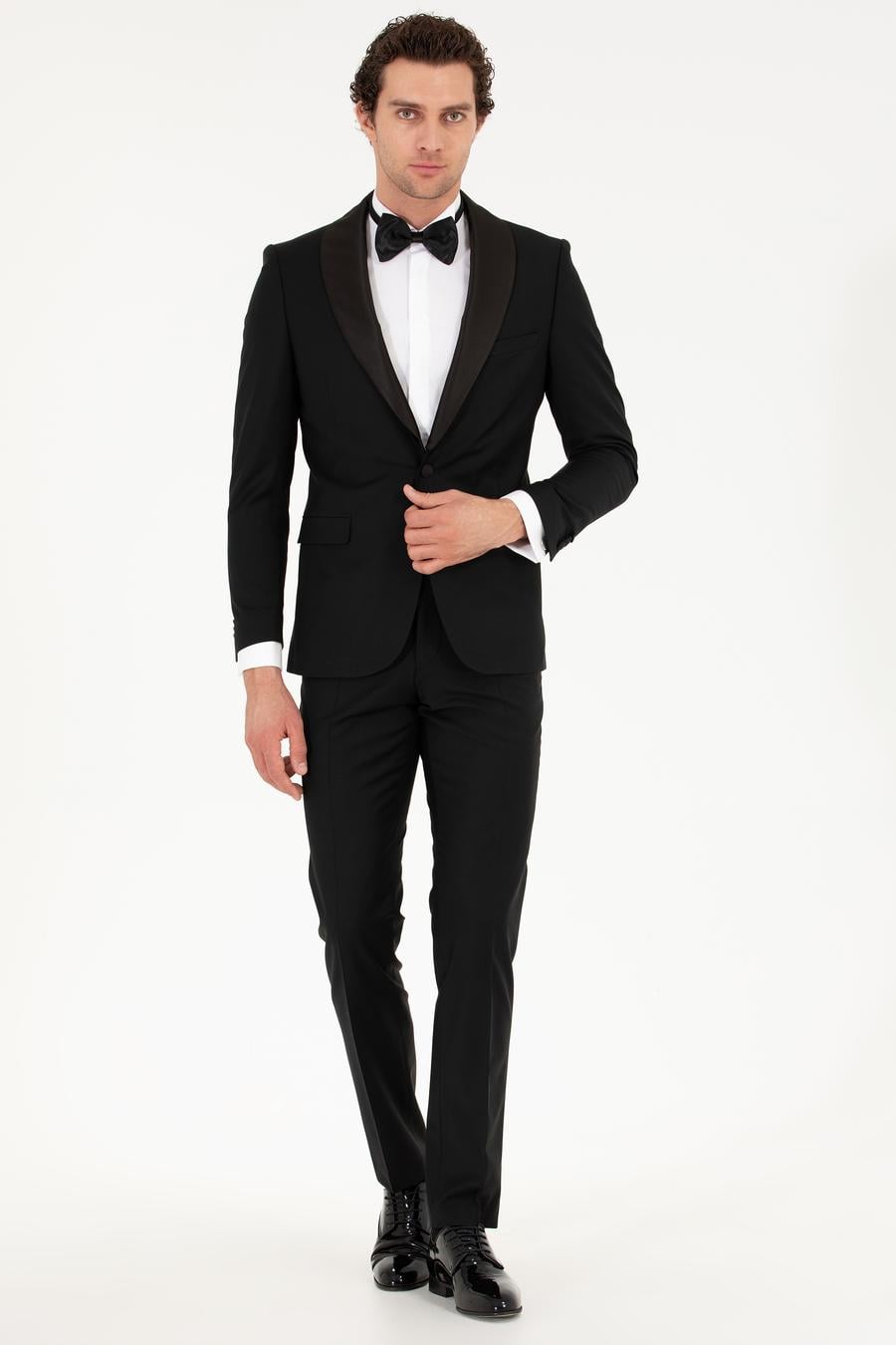 Siyah Slim Fit Smokin Damatlık - 50267712008