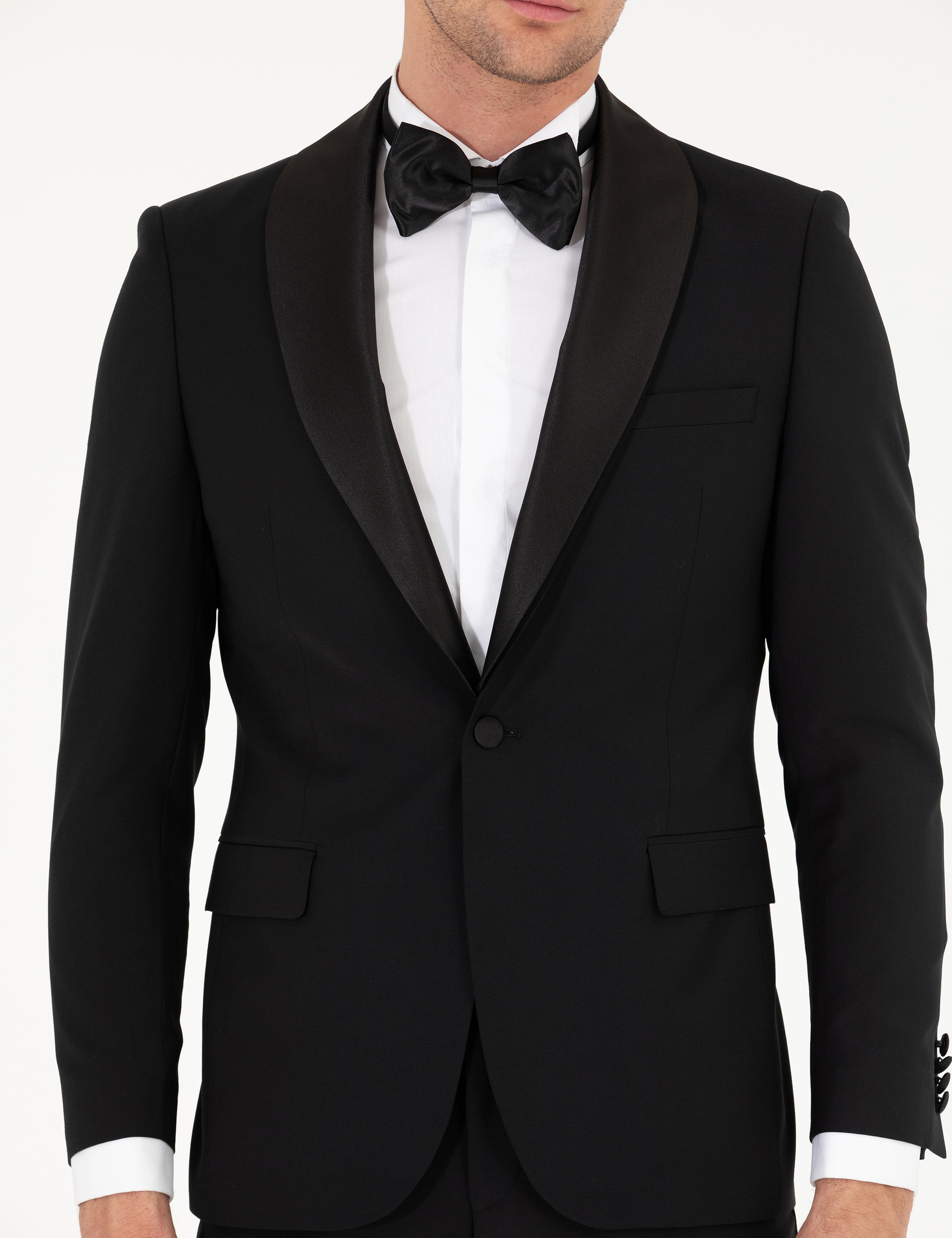 Siyah Slim Fit Smokin Damatlık - 50269391008