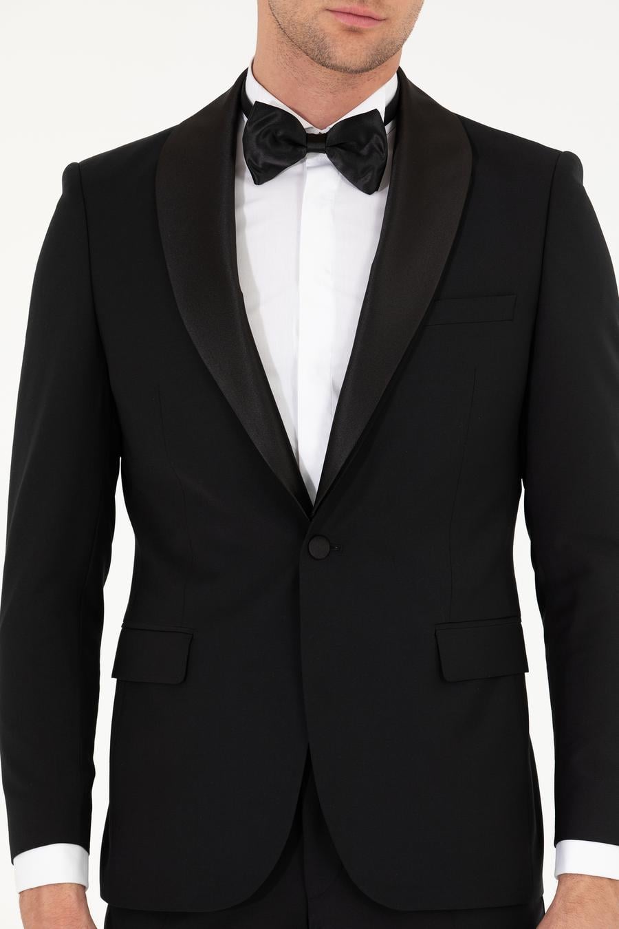 Siyah Slim Fit Smokin Damatlık - 50269391008