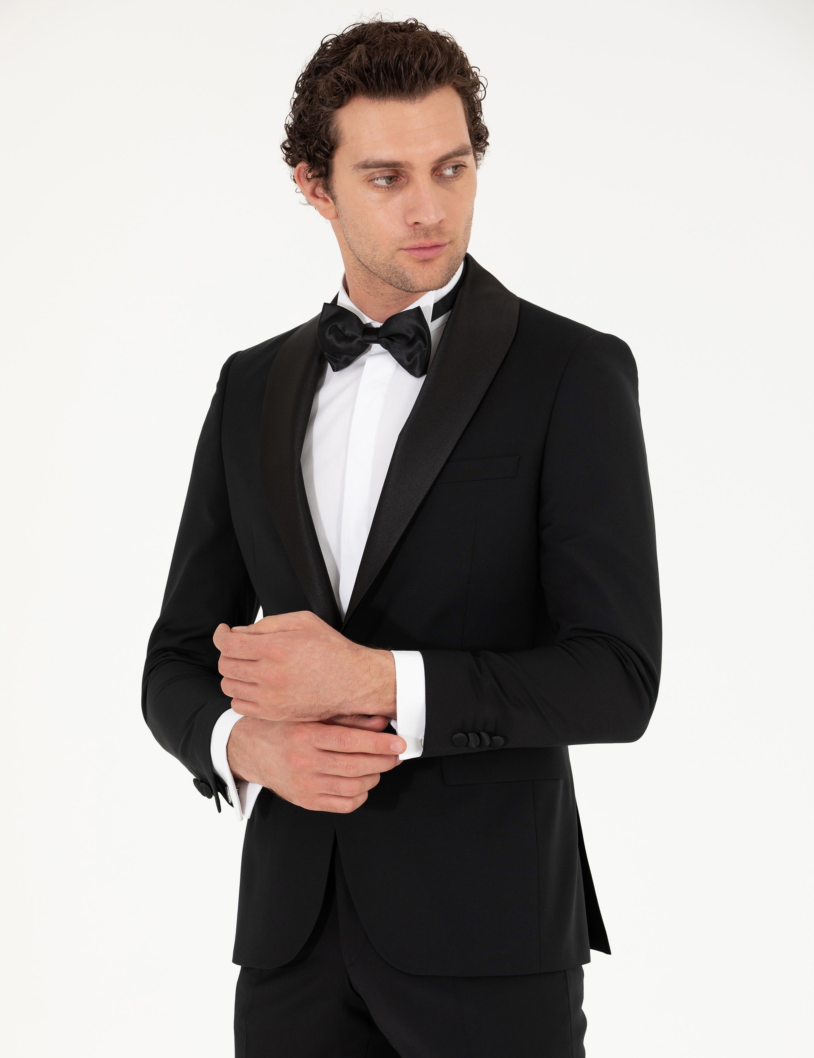Siyah Slim Fit Smokin Damatlık - 50269391008