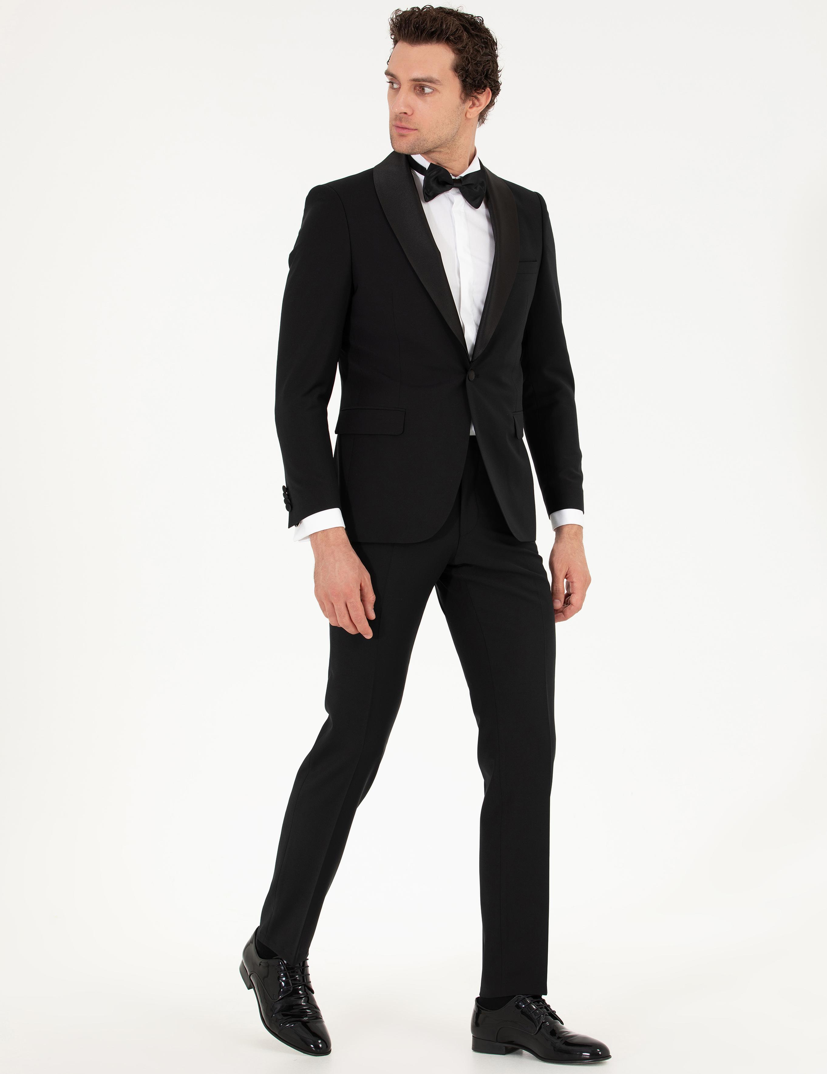 Siyah Slim Fit Smokin Damatlık - 50269391008