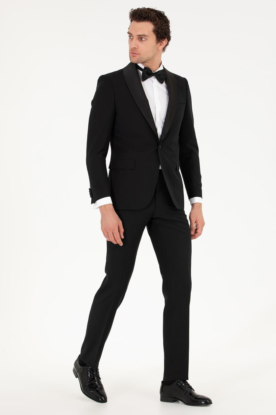 Siyah Slim Fit Smokin Damatlık - 50269391008