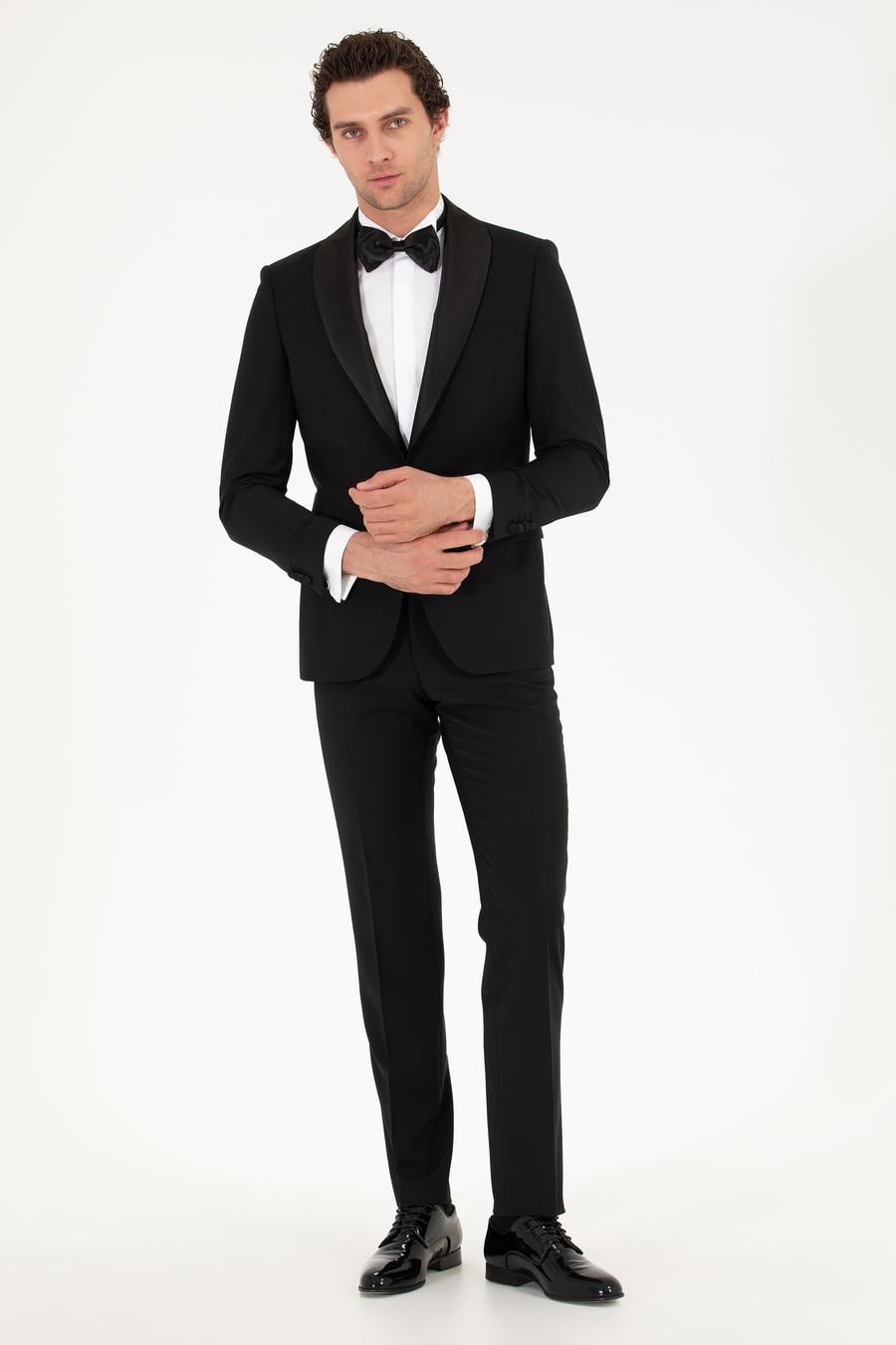 Siyah Slim Fit Smokin Damatlık - 50269391008