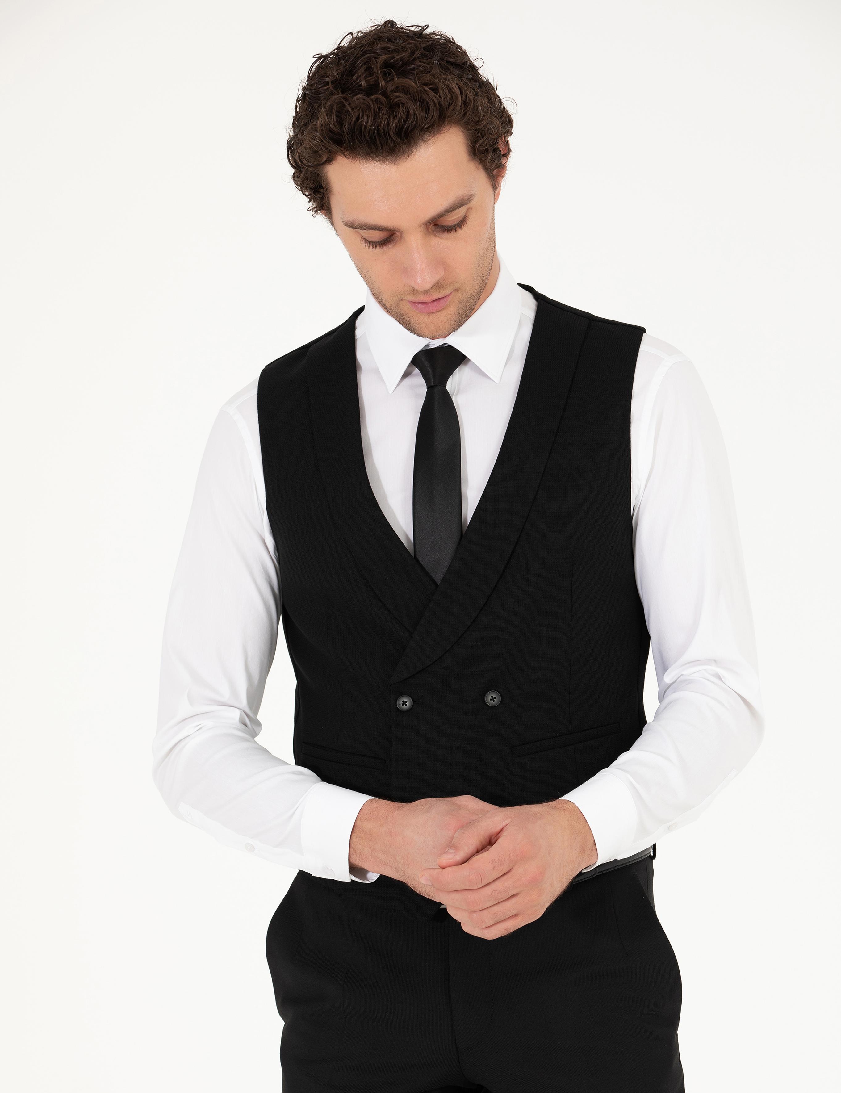 Siyah Slim Fit Yelek - 50267706014