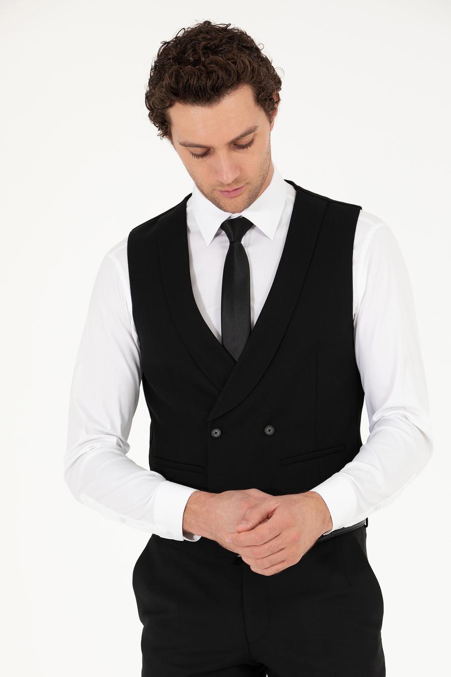 Siyah Slim Fit Yelek - 50267706014