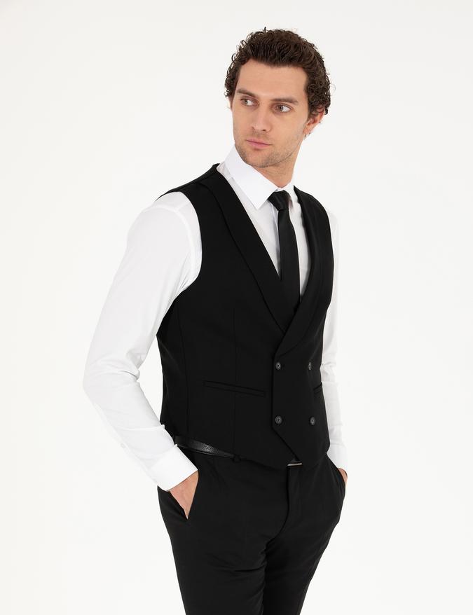 Siyah Slim Fit Yelek