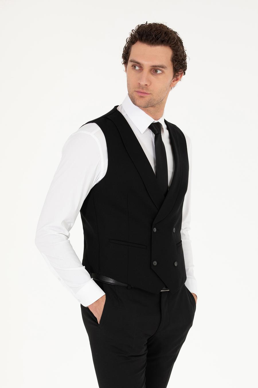 Siyah Slim Fit Yelek - 50267706014