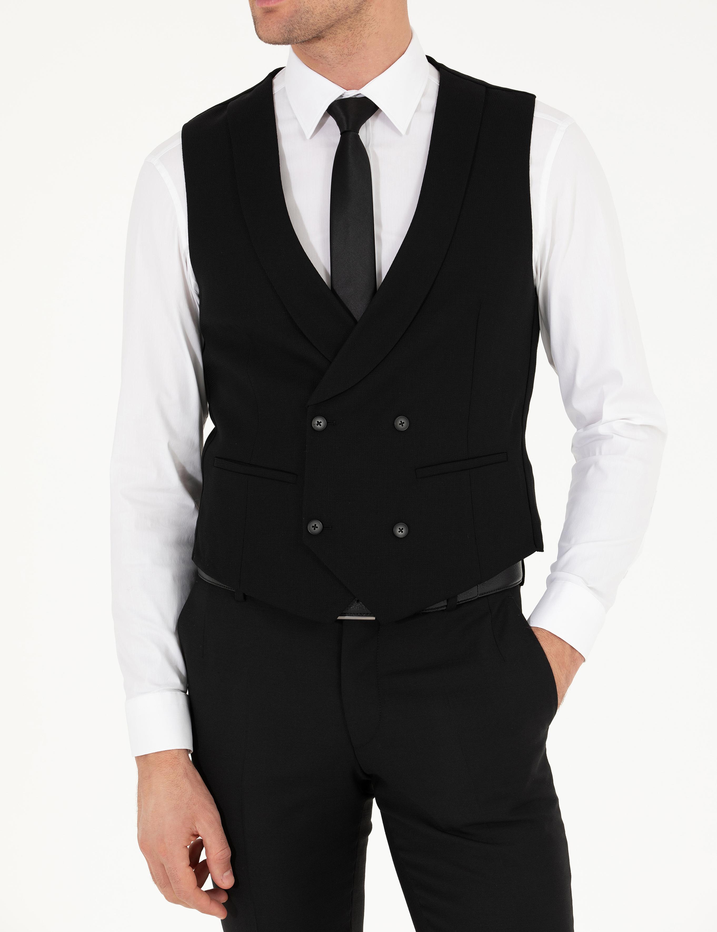 Siyah Slim Fit Yelek - 50267706014