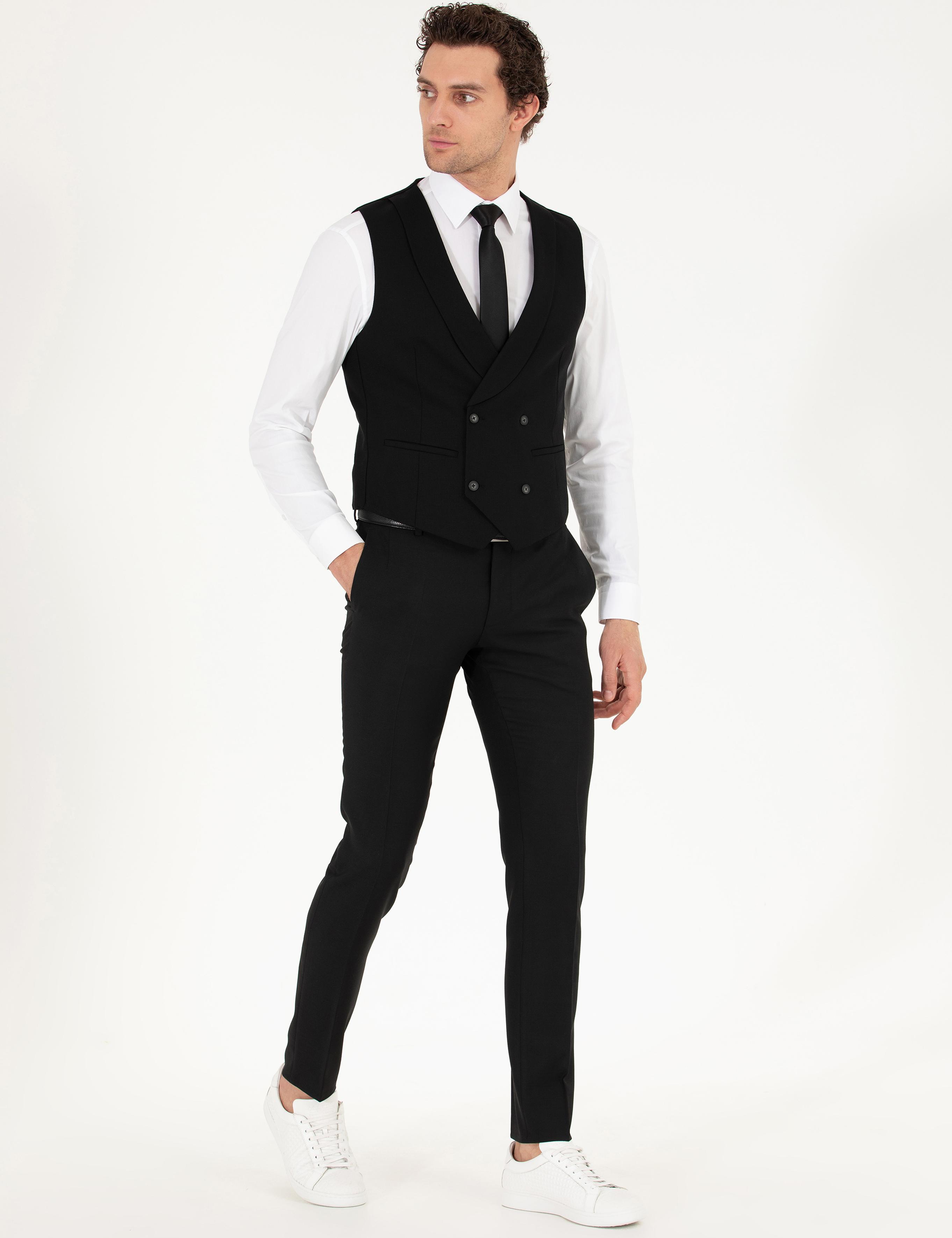 Siyah Slim Fit Yelek - 50267706014