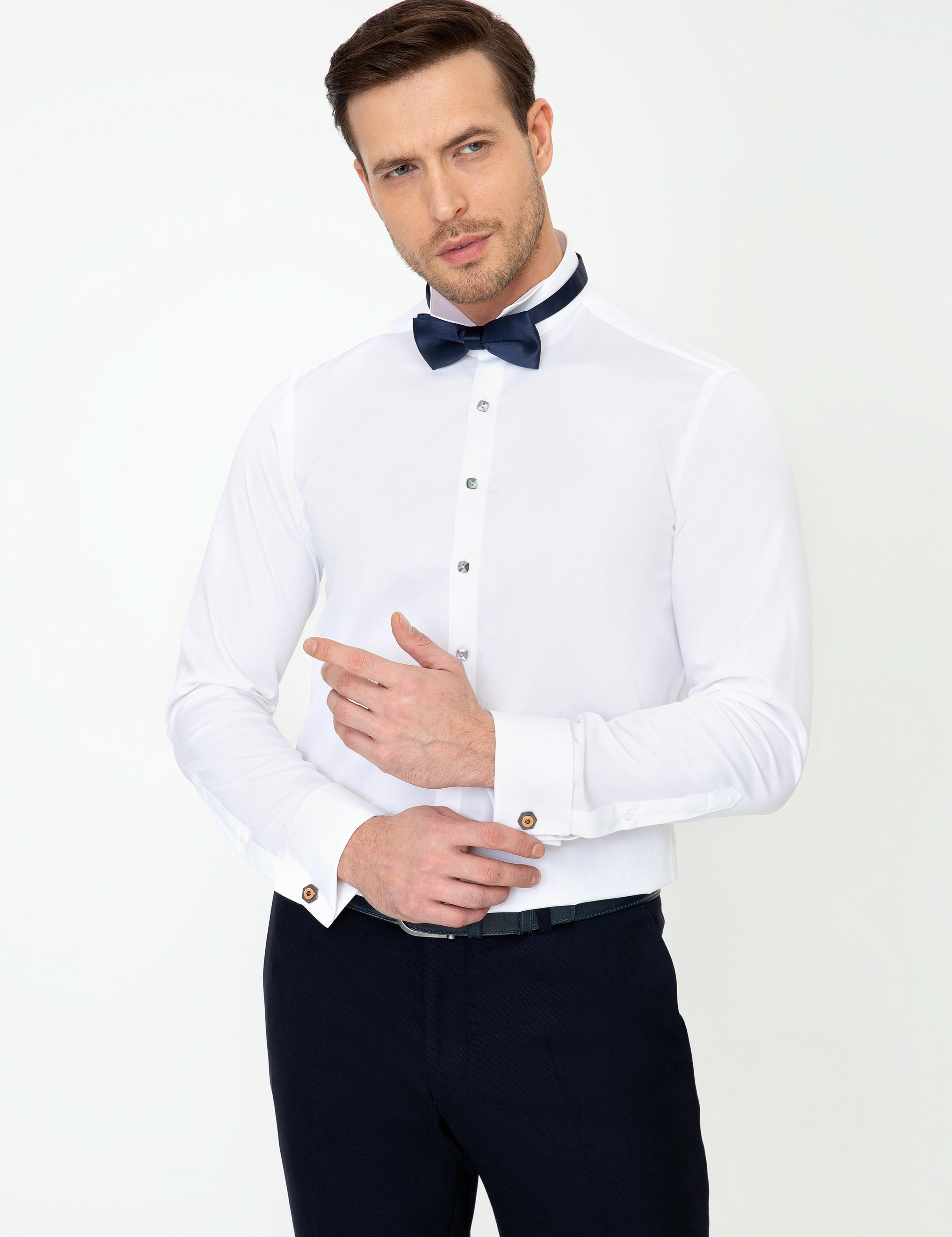 Beyaz Slim Fit Smokin Gömlek - 50223250011