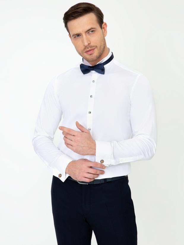 Beyaz Slim Fit Smokin Gömlek
