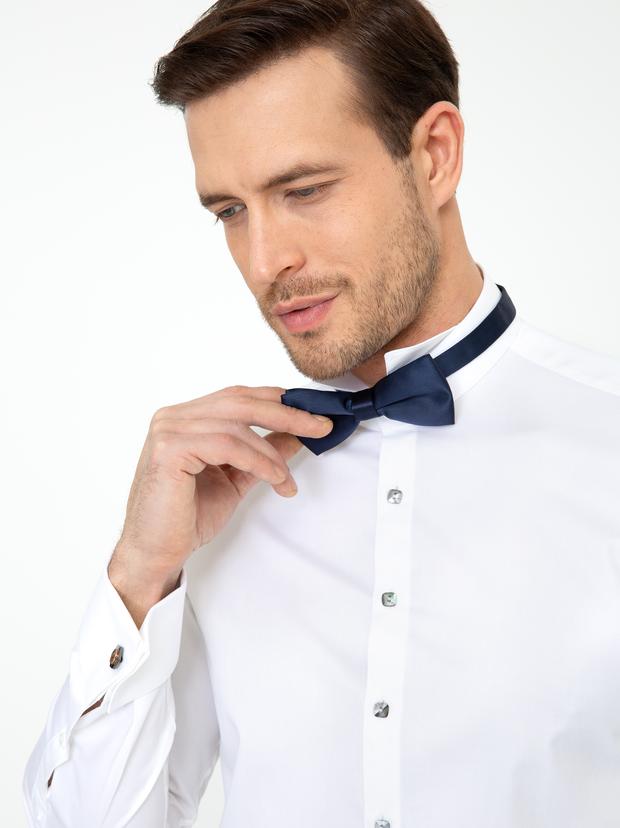 Beyaz Slim Fit Smokin Gömlek