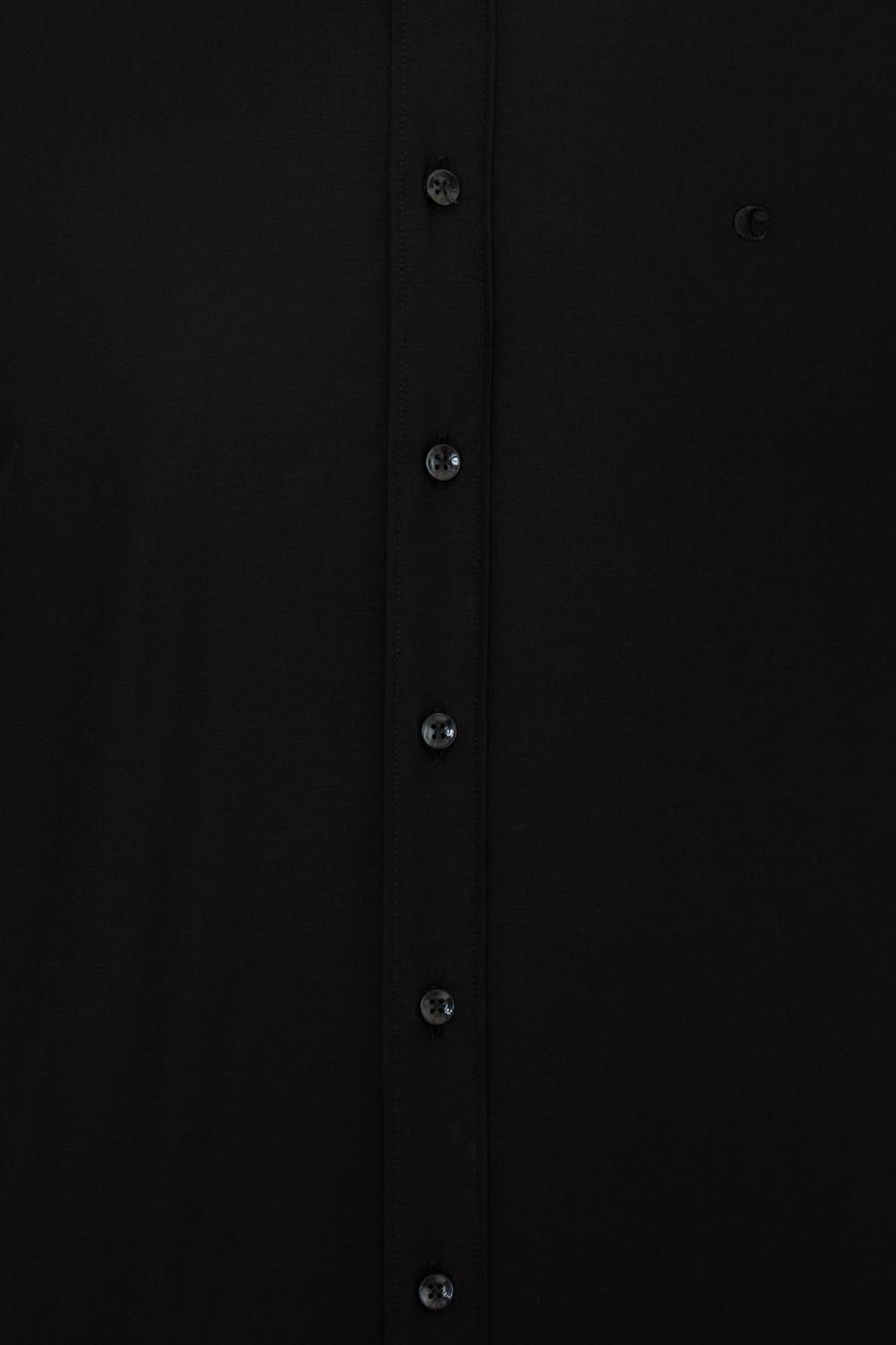 Siyah Slim Fit Uzun Kollu Basic Gömlek - 50235535059