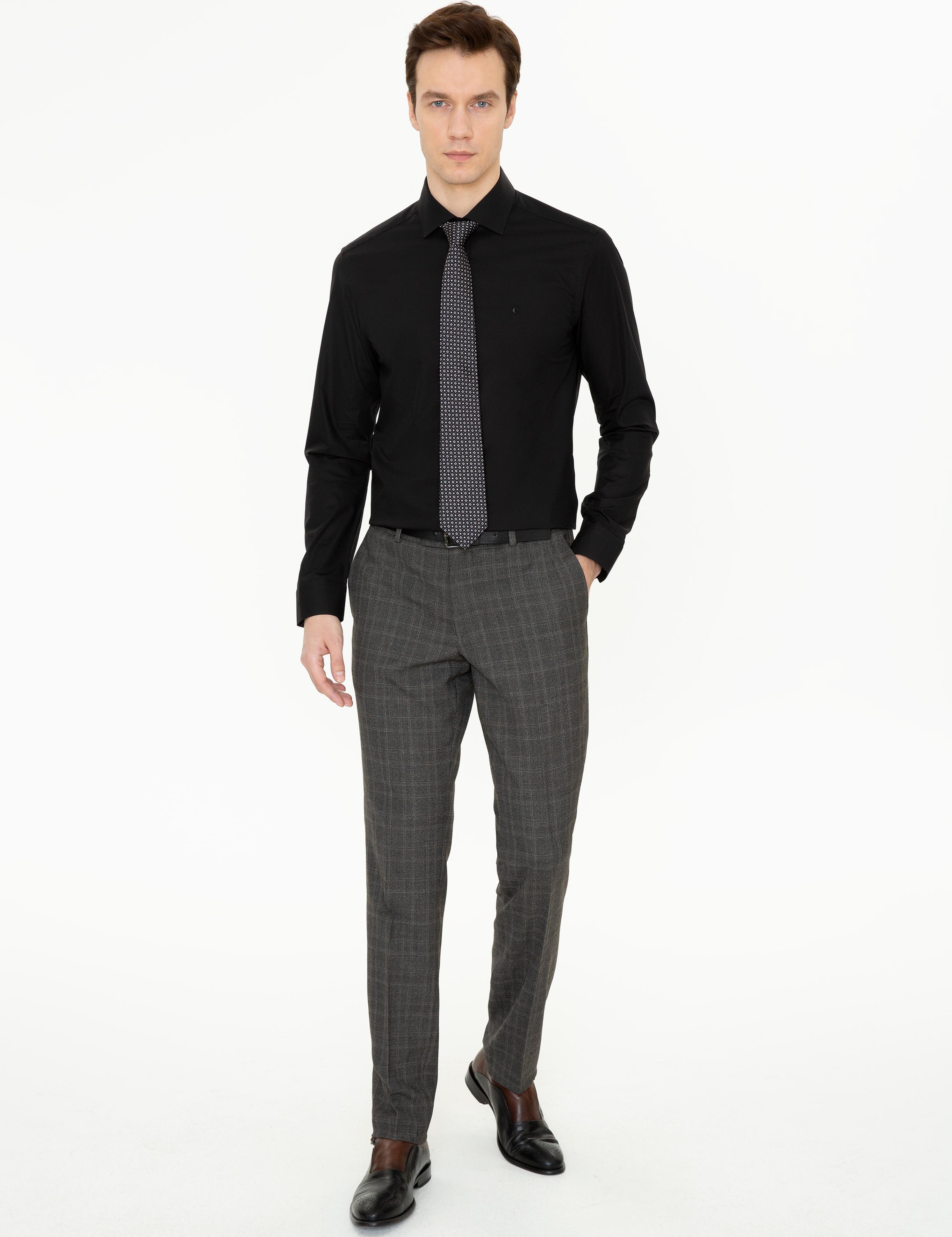 Siyah Slim Fit Uzun Kollu Basic Gömlek - 50235535059