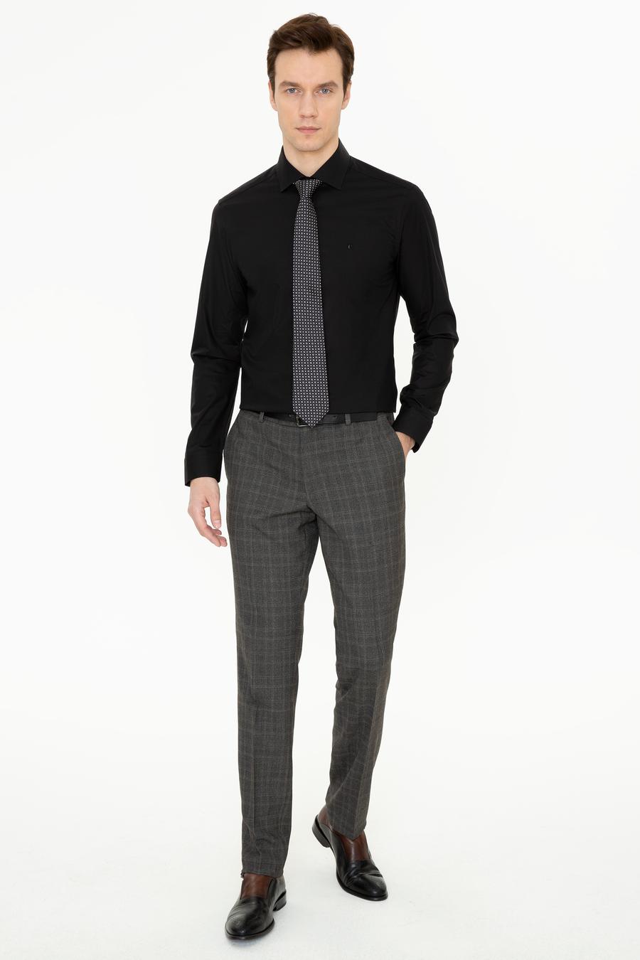 Siyah Slim Fit Uzun Kollu Basic Gömlek - 50235535059