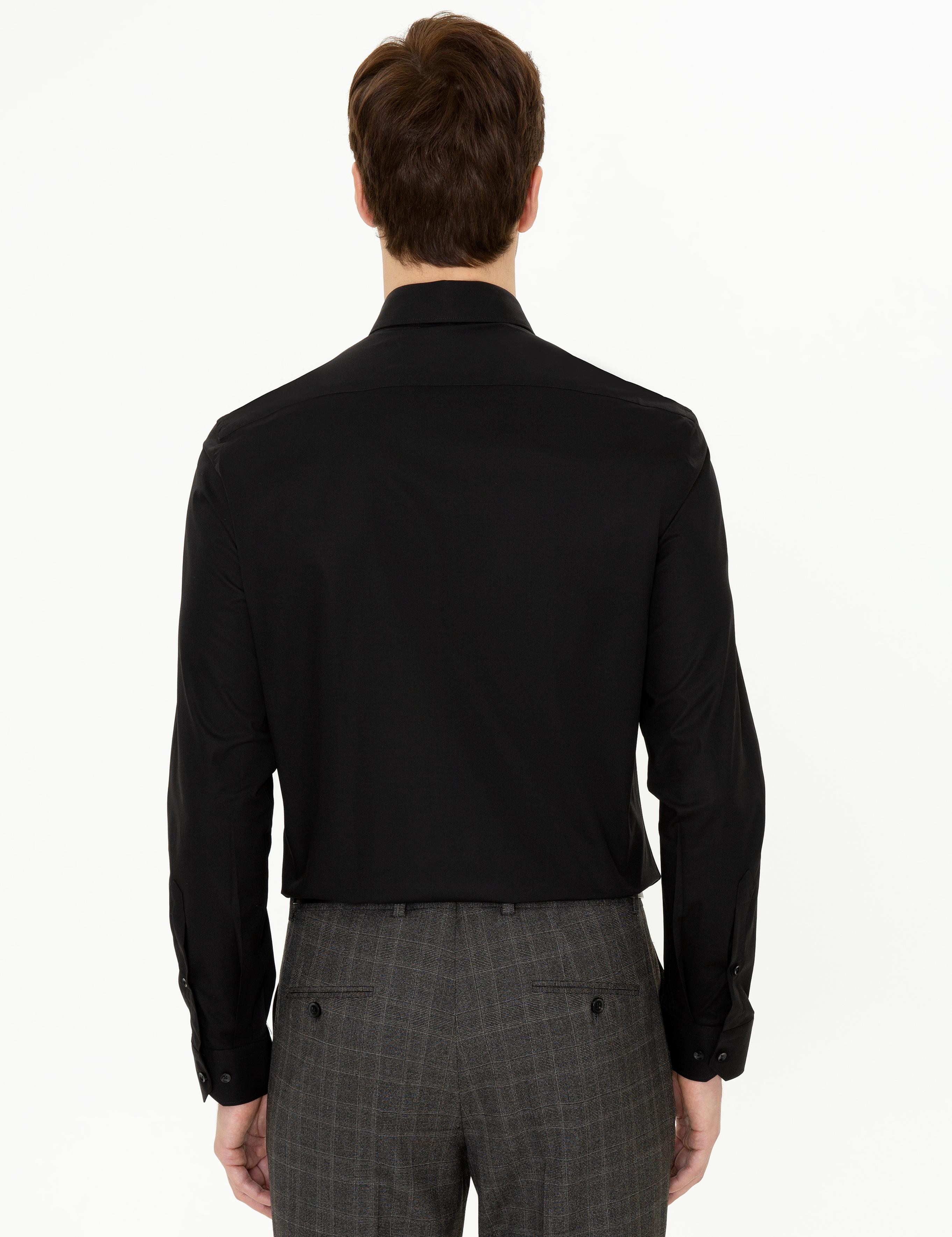 Siyah Slim Fit Uzun Kollu Basic Gömlek - 50235535059