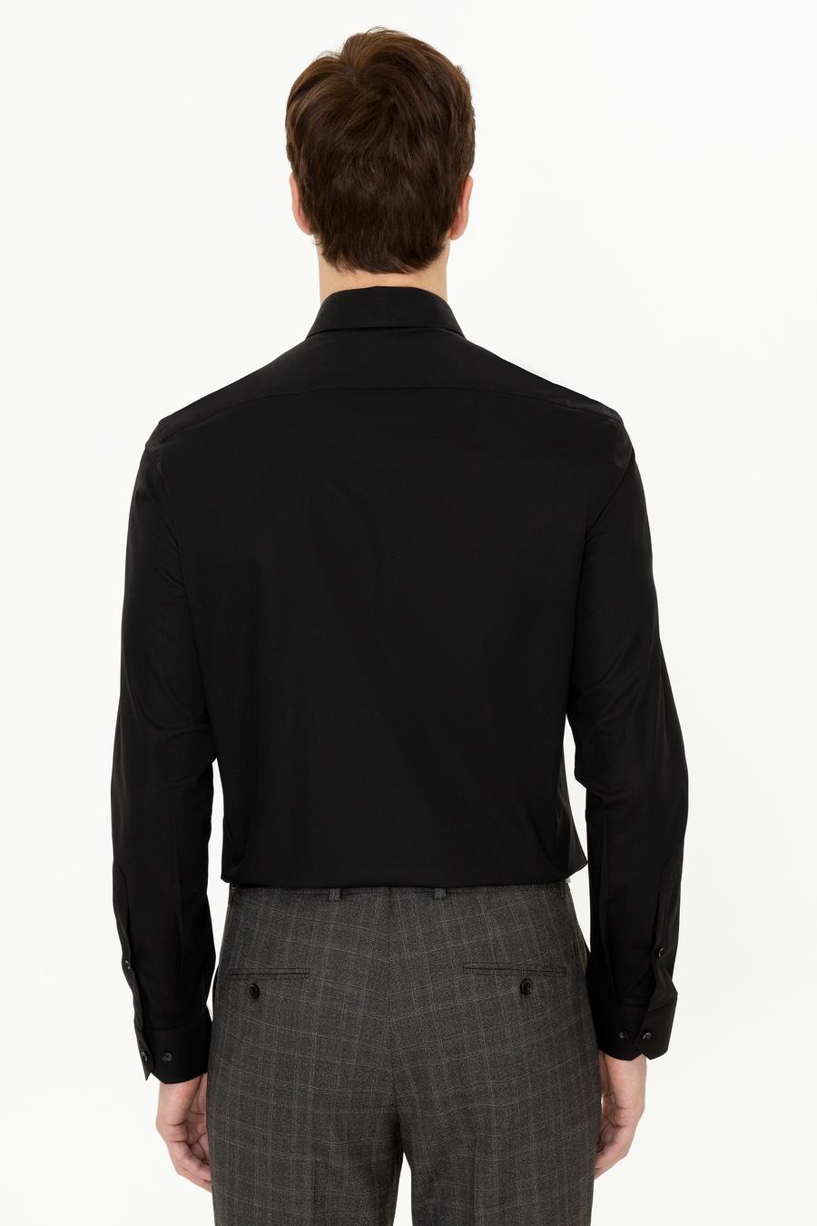 Siyah Slim Fit Uzun Kollu Basic Gömlek - 50235535059