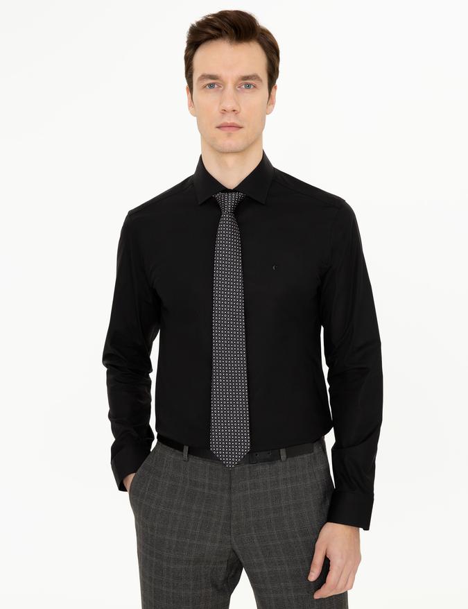Siyah Slim Fit Uzun Kollu Basic Gömlek