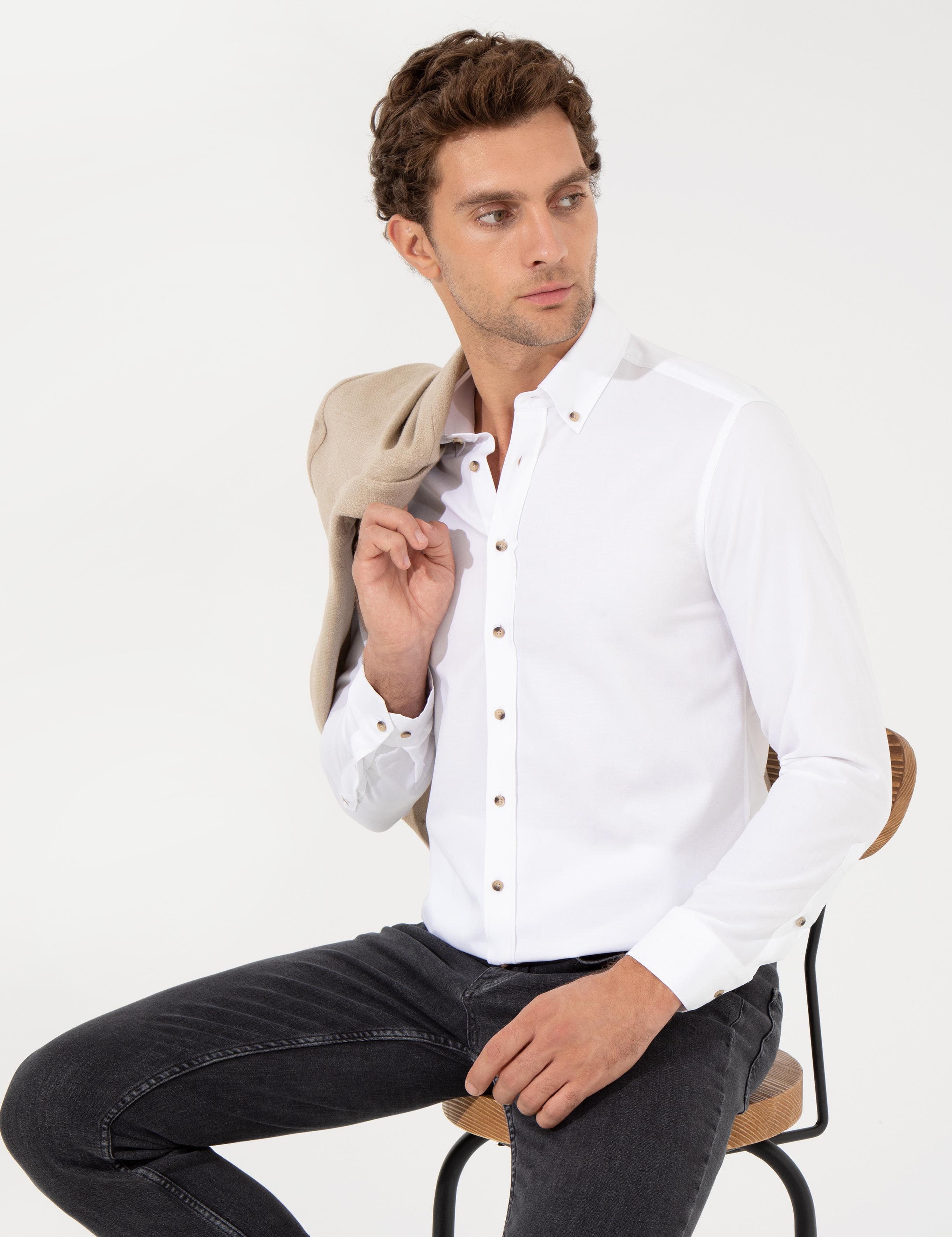 Beyaz Slim Fit Uzun Kollu Gömlek - 50250841135