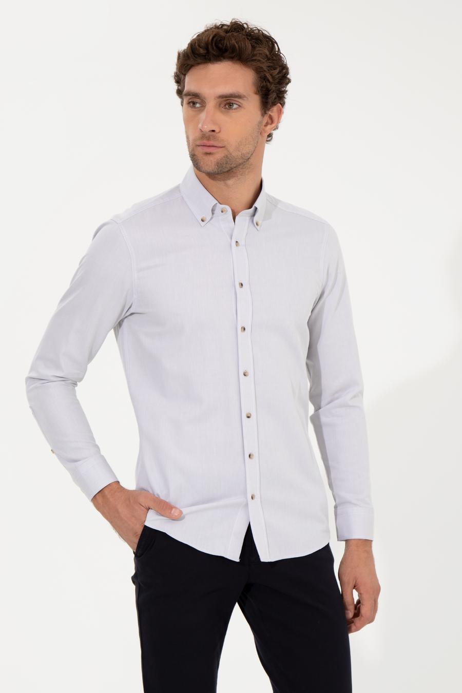 Bej Slim Fit Uzun Kollu Gömlek - 50250841157