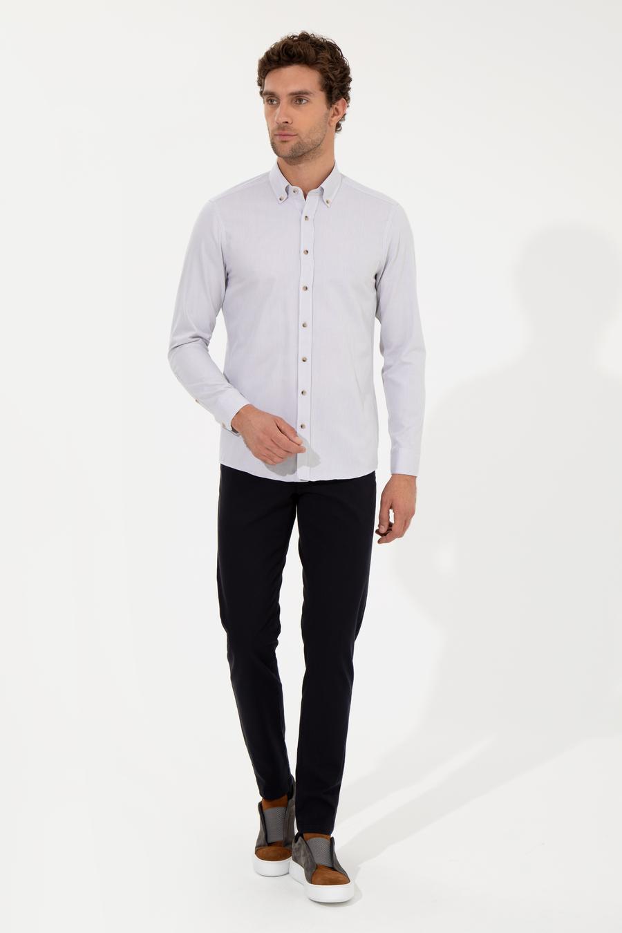 Bej Slim Fit Uzun Kollu Gömlek - 50250841157