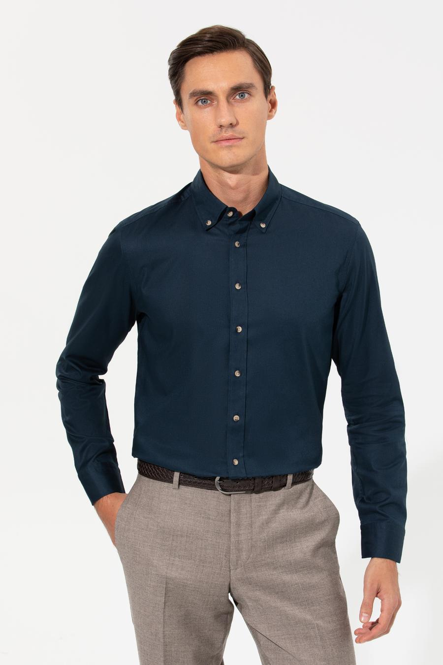 Lacivert Slim Fit Uzun Kollu Gömlek - 50250841186