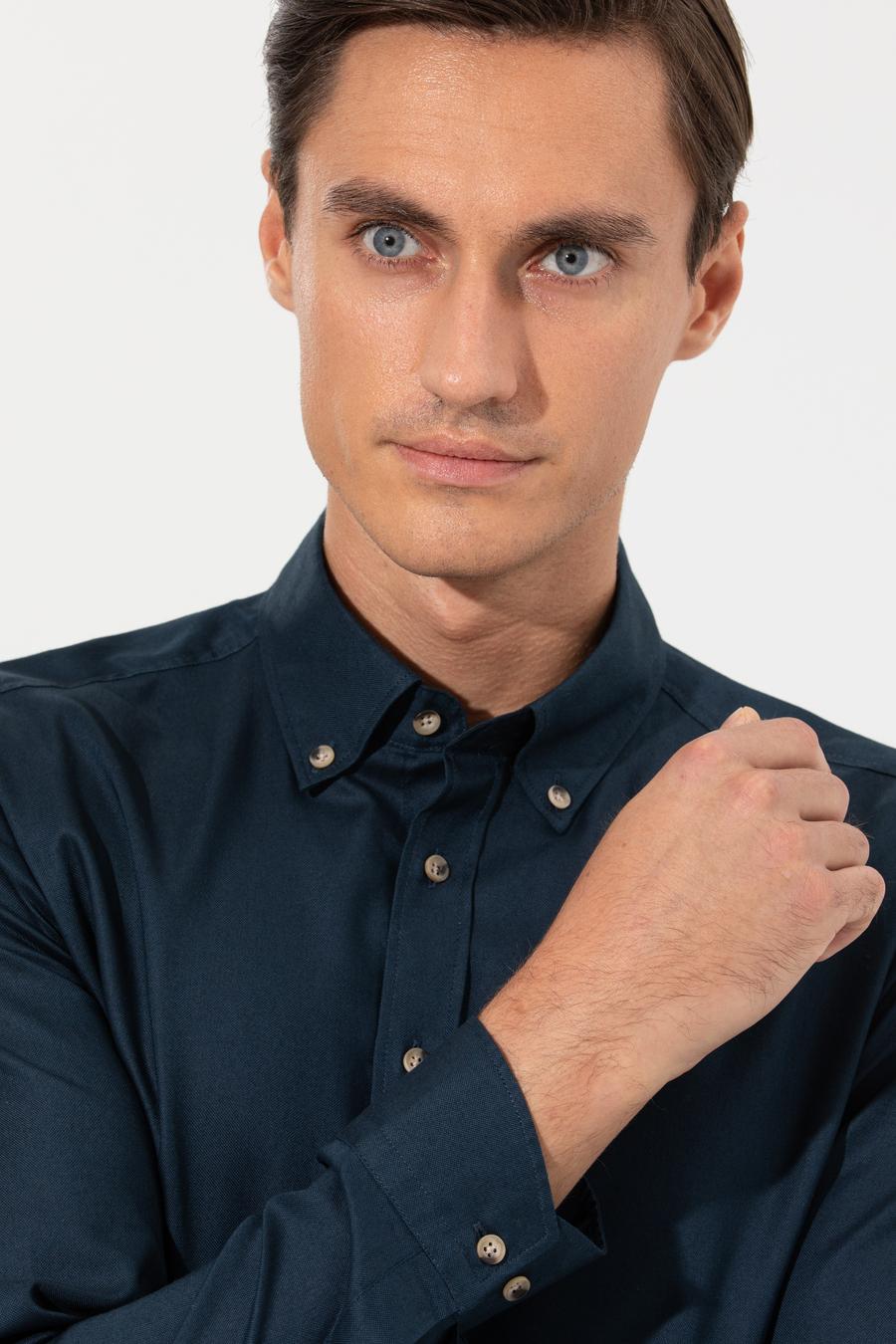 Lacivert Slim Fit Uzun Kollu Gömlek - 50250841186