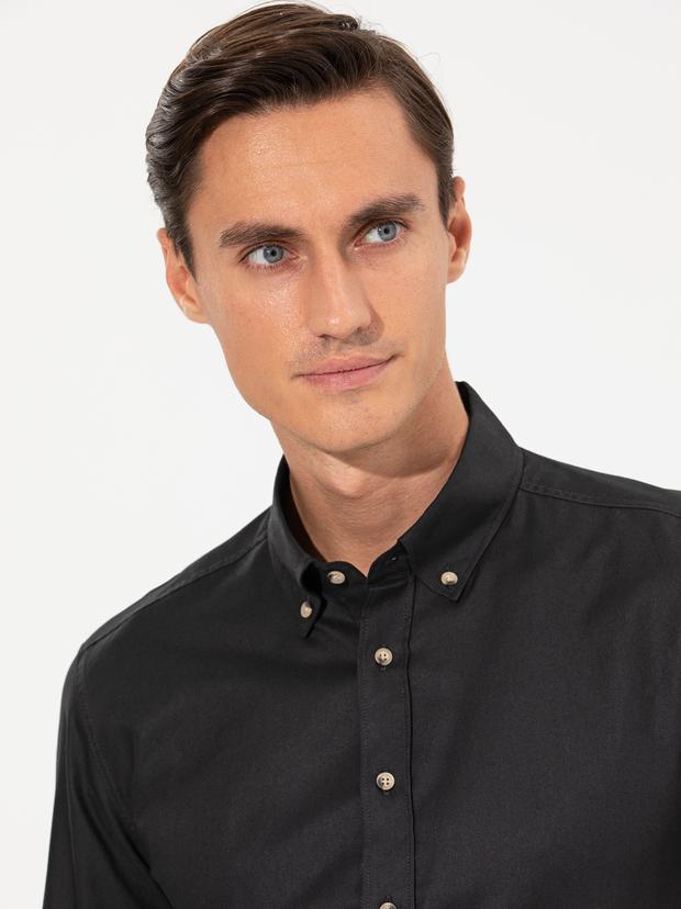 Siyah Slim Fit Uzun Kollu Gömlek