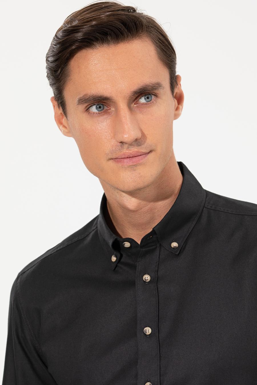 Siyah Slim Fit Uzun Kollu Gömlek - 50250841199