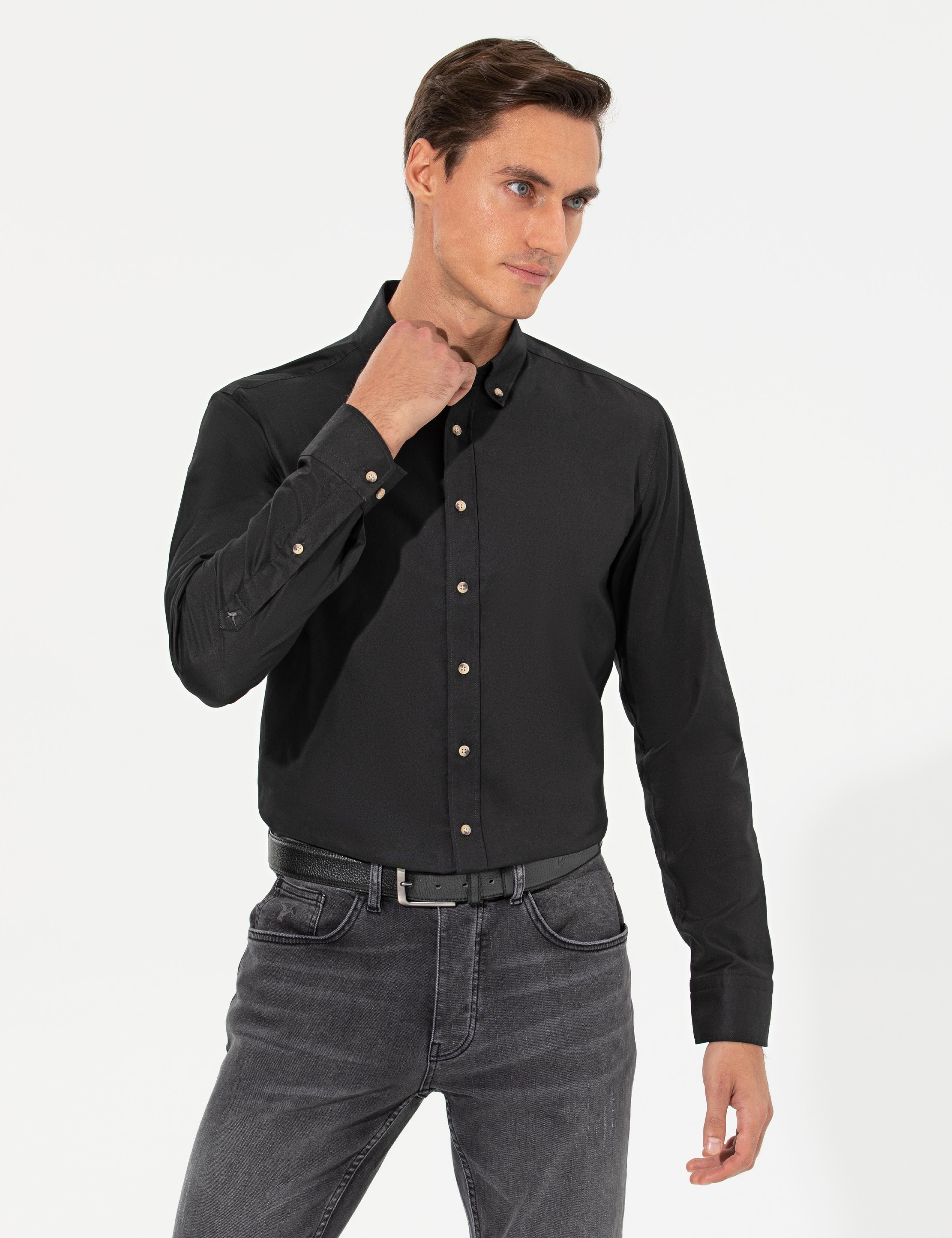Siyah Slim Fit Uzun Kollu Gömlek - 50250841199