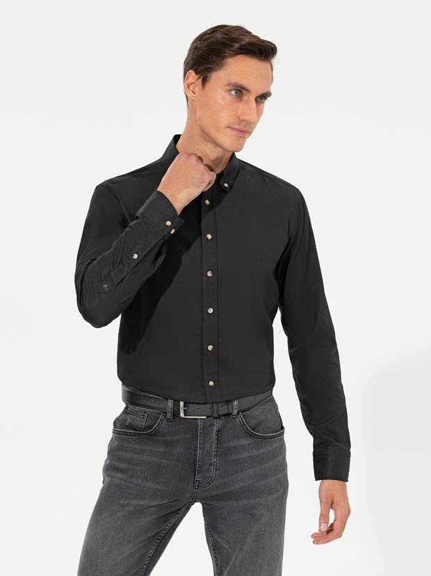 Siyah Slim Fit Uzun Kollu Gömlek