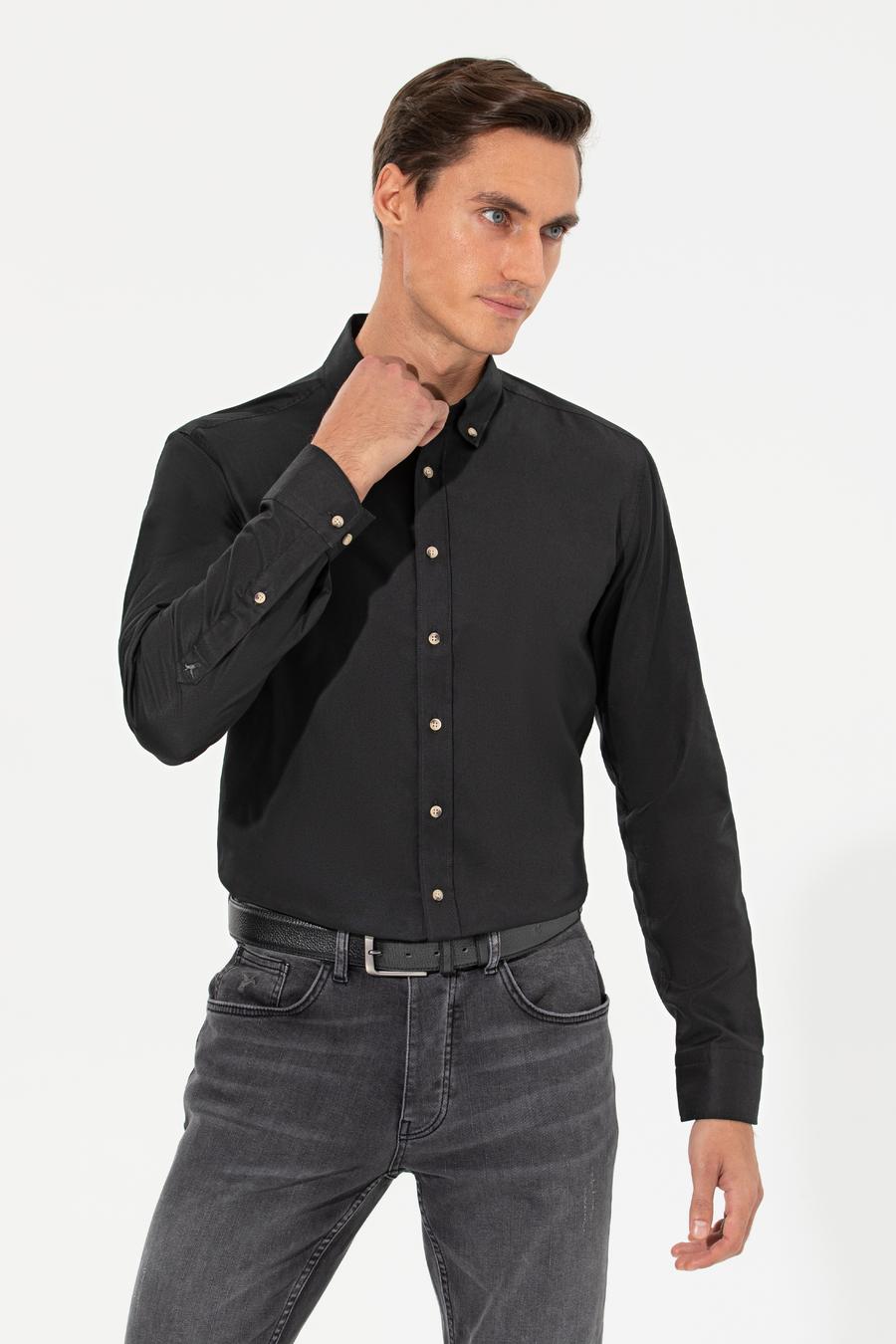 Siyah Slim Fit Uzun Kollu Gömlek - 50250841199