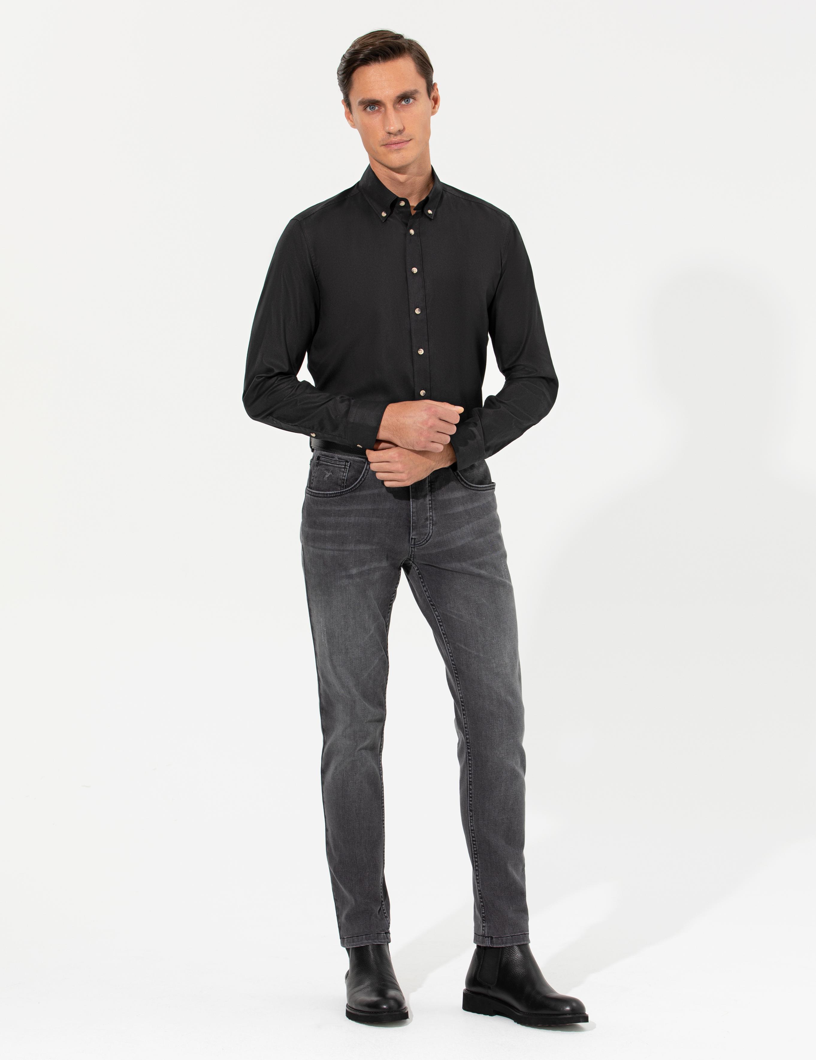 Siyah Slim Fit Uzun Kollu Gömlek - 50250841199