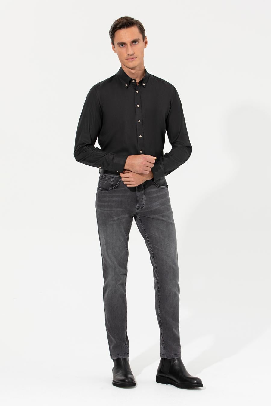 Siyah Slim Fit Uzun Kollu Gömlek - 50250841199