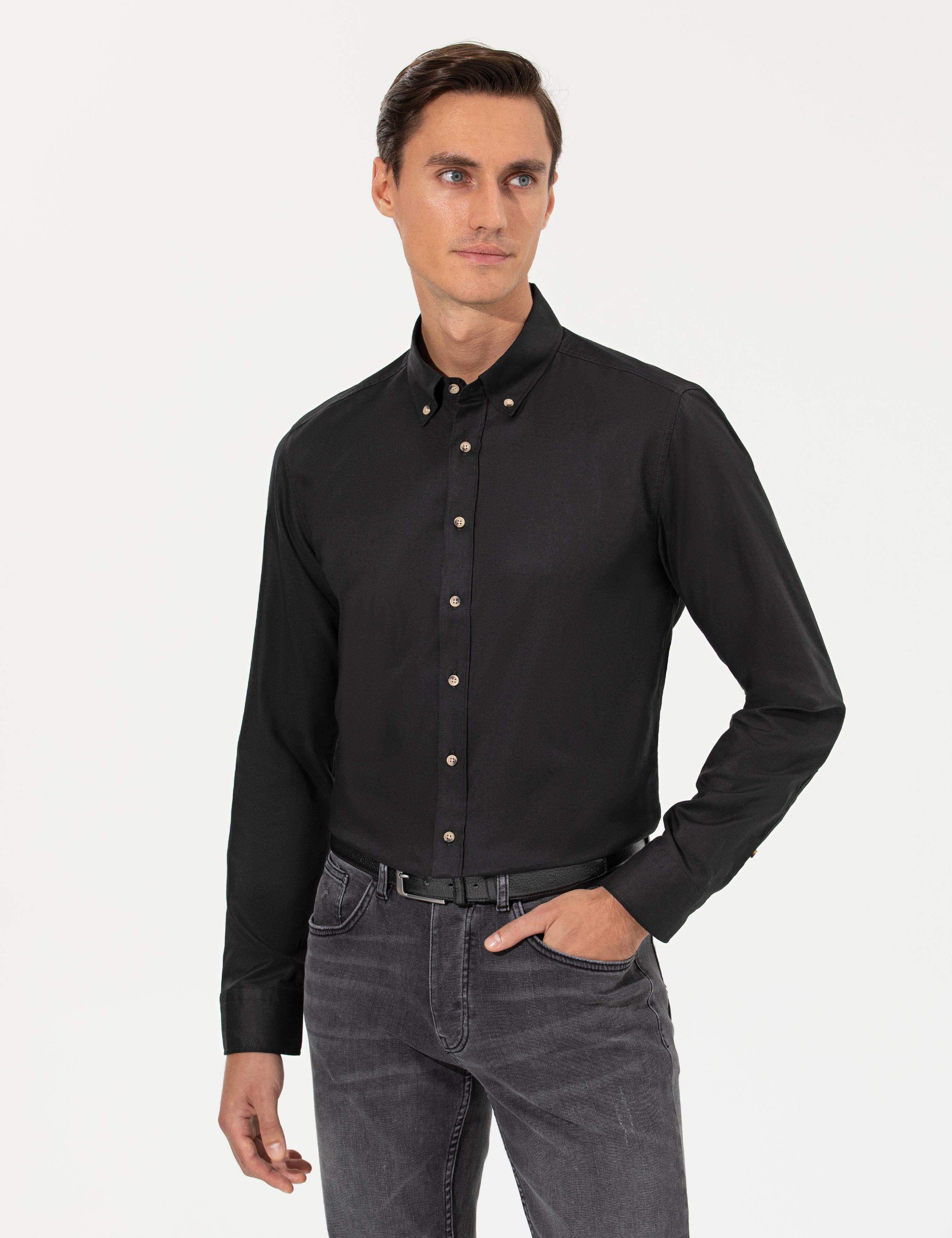 Siyah Slim Fit Uzun Kollu Gömlek - 50250841199