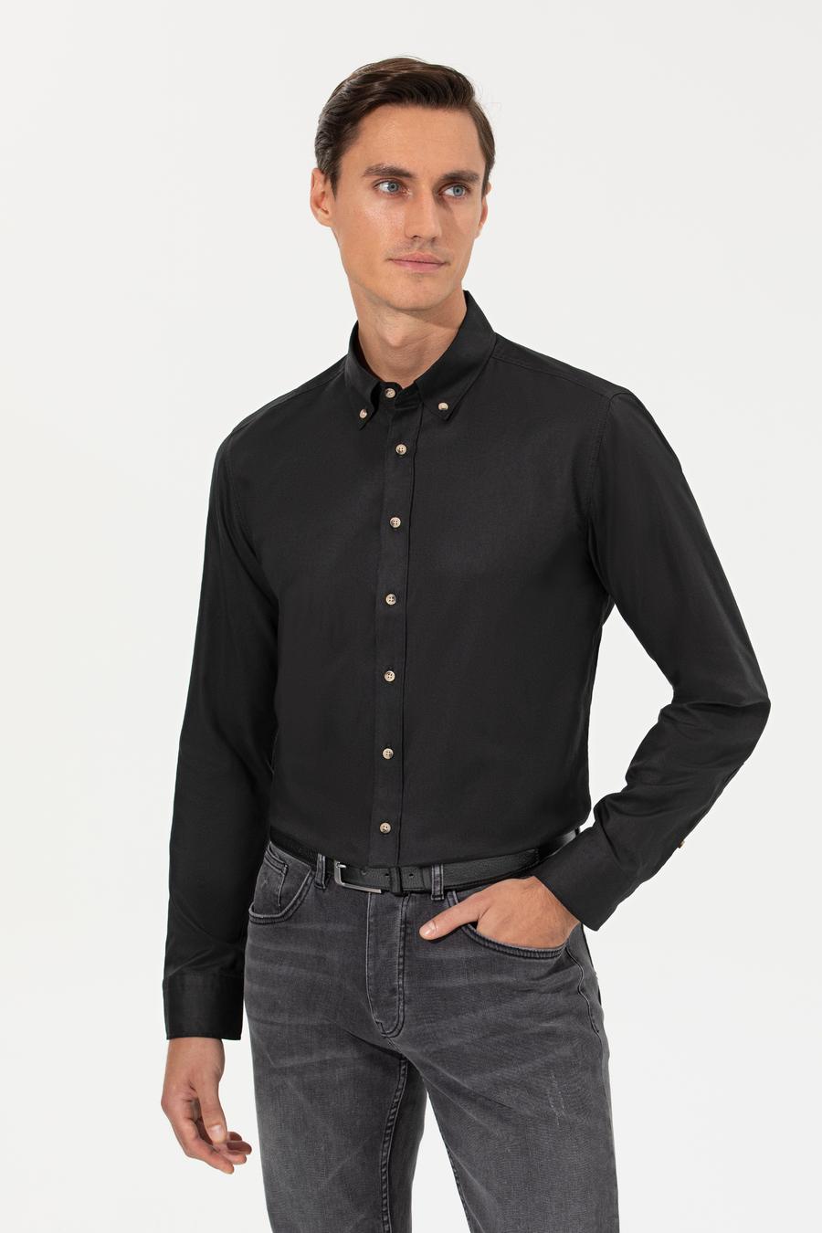Siyah Slim Fit Uzun Kollu Gömlek - 50250841199