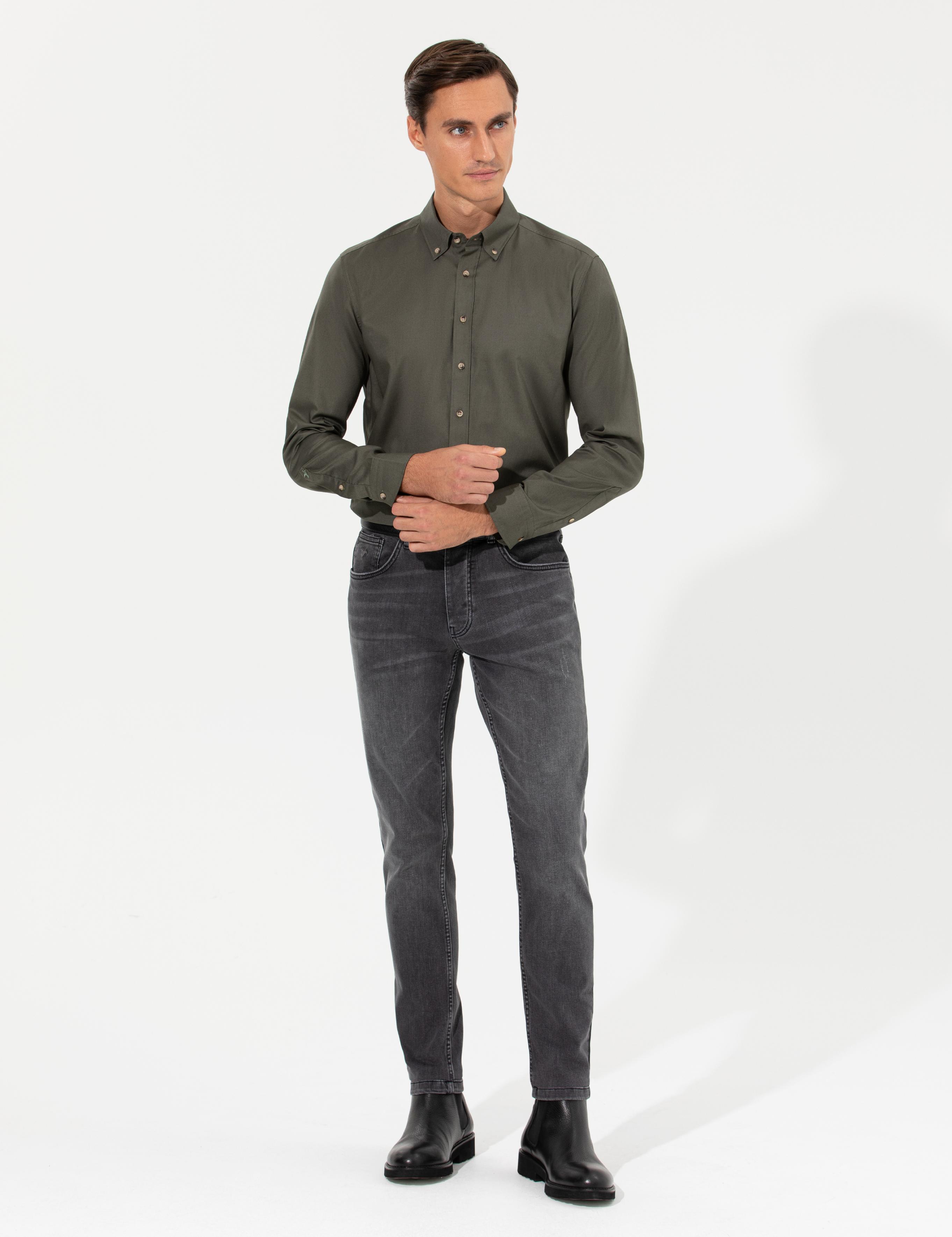Koyu Haki Slim Fit Uzun Kollu Gömlek - 50250841214