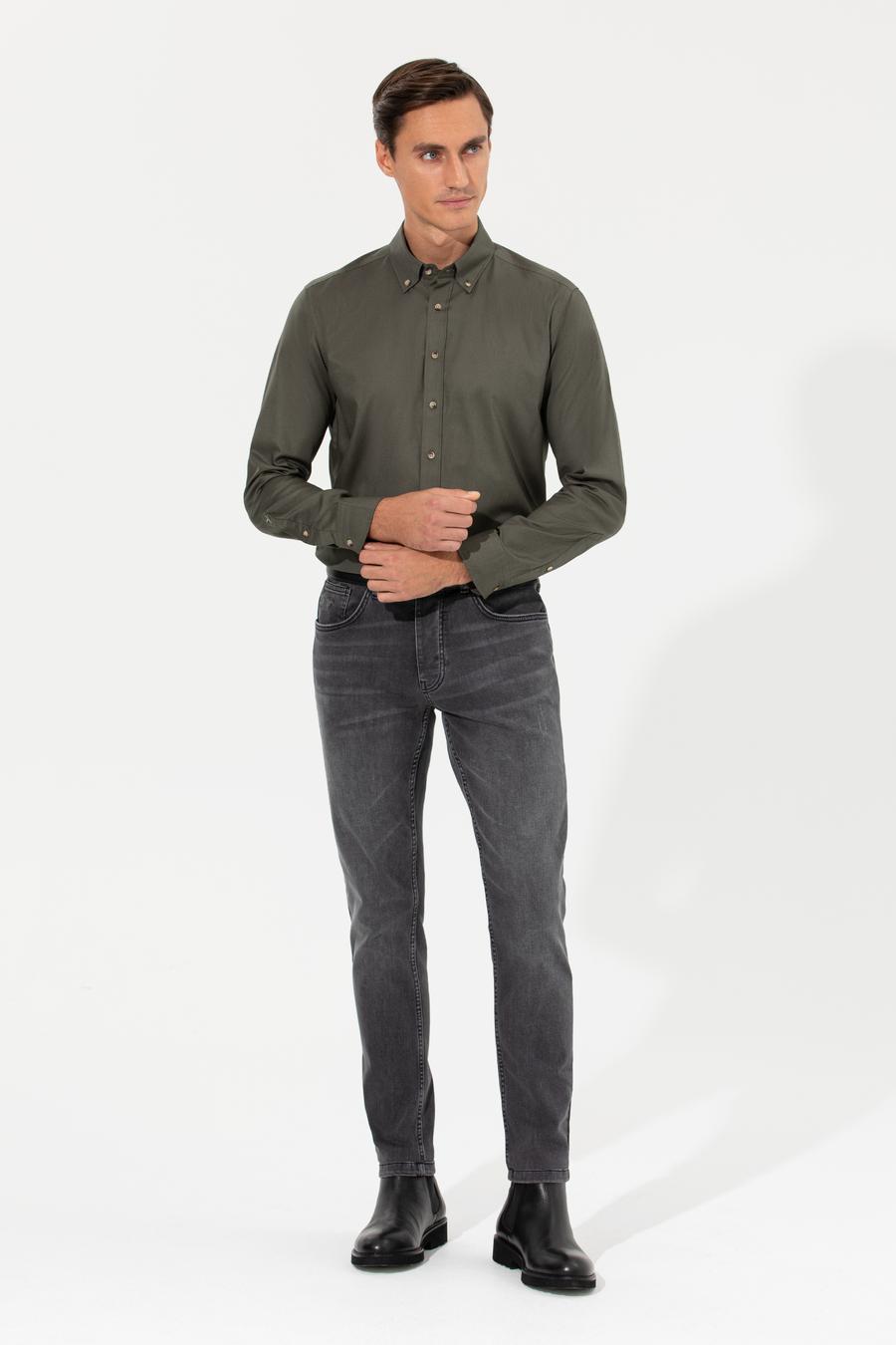 Koyu Haki Slim Fit Uzun Kollu Gömlek - 50250841214
