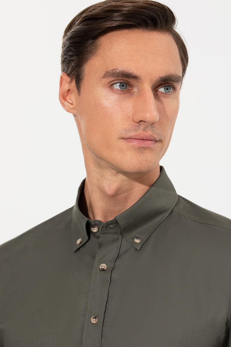 Koyu Haki Slim Fit Uzun Kollu Gömlek - 50250841214